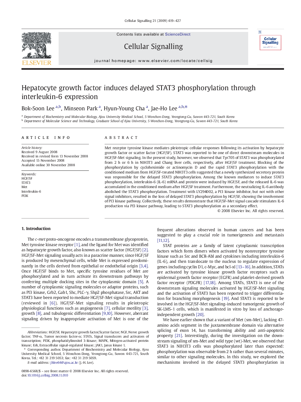 Hepatocyte growth factor induces delayed STAT3 phosphorylation through interleukin-6 expression