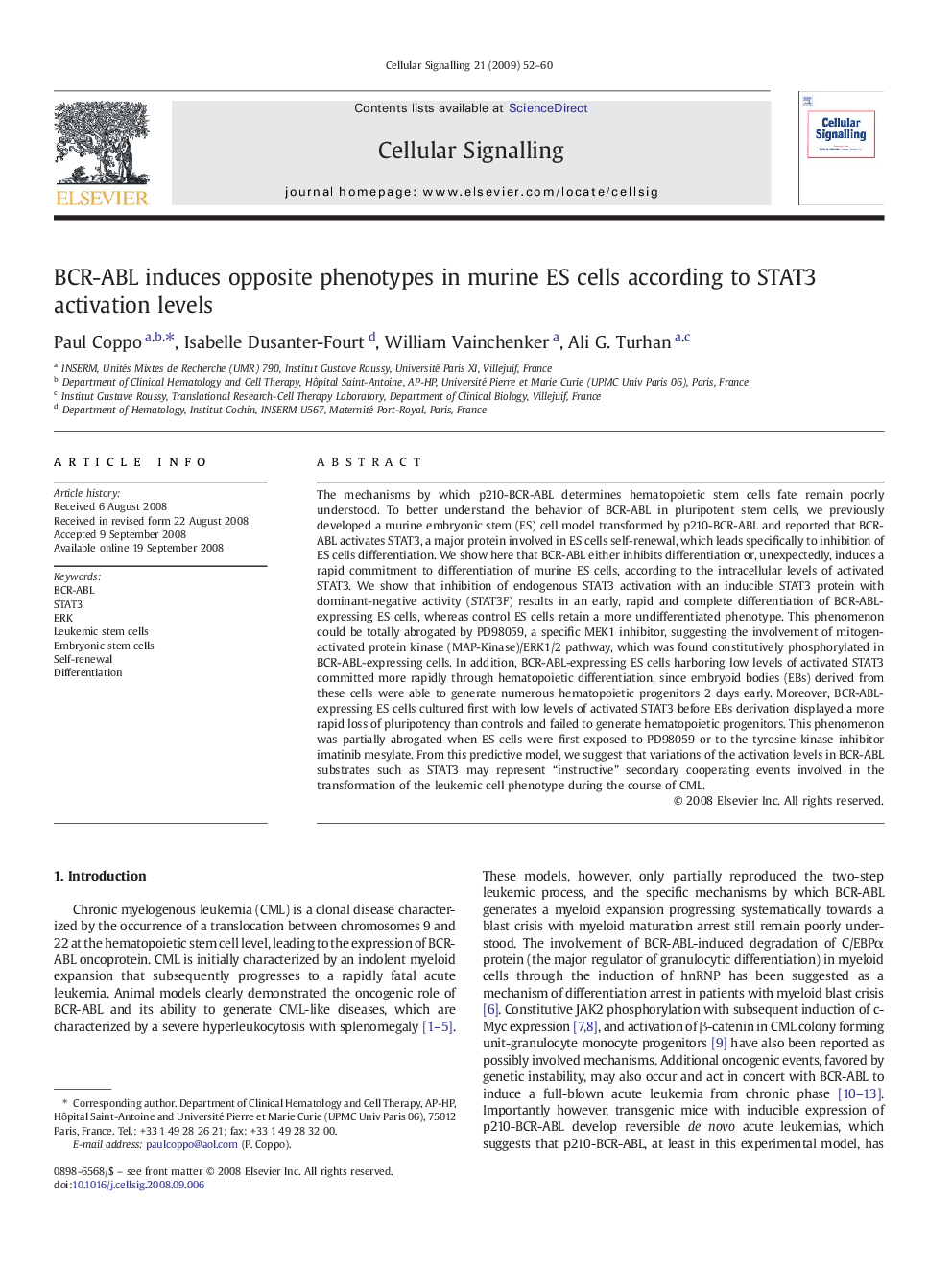 BCR-ABL induces opposite phenotypes in murine ES cells according to STAT3 activation levels