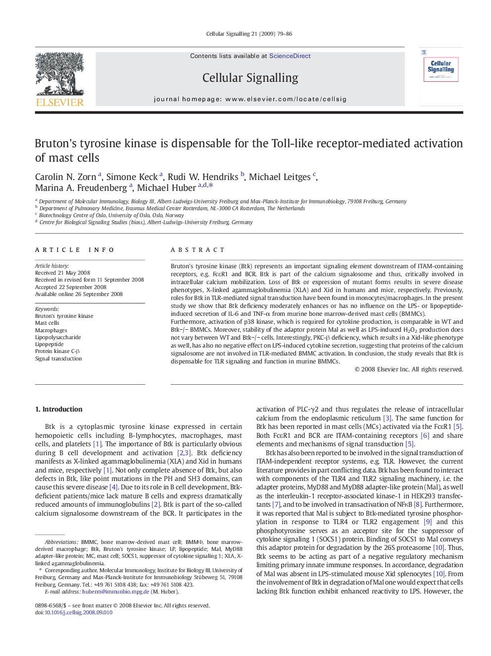 Bruton's tyrosine kinase is dispensable for the Toll-like receptor-mediated activation of mast cells