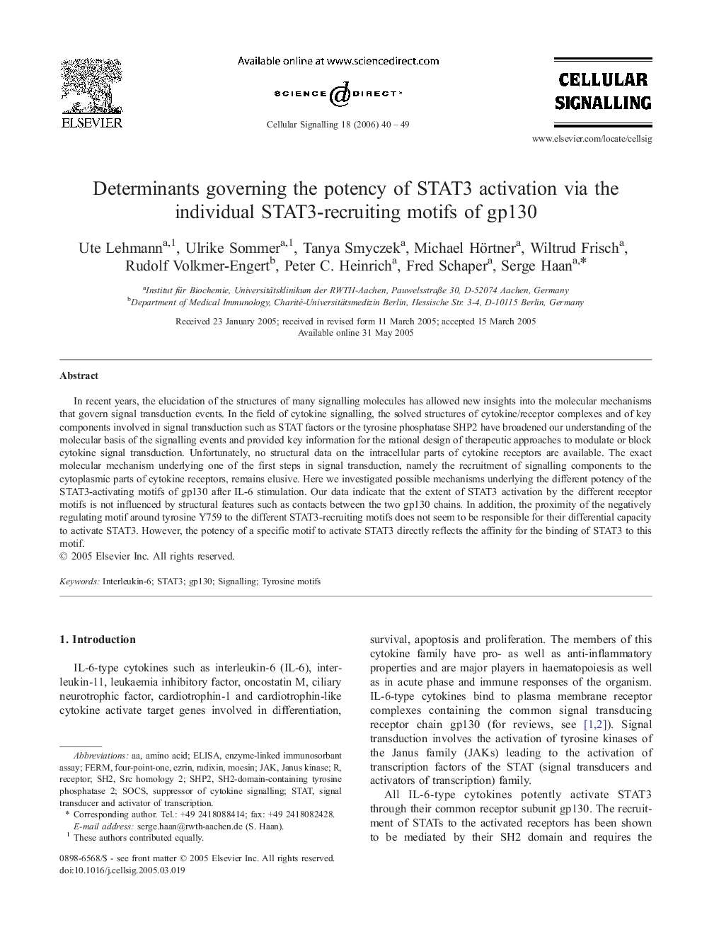 Determinants governing the potency of STAT3 activation via the individual STAT3-recruiting motifs of gp130