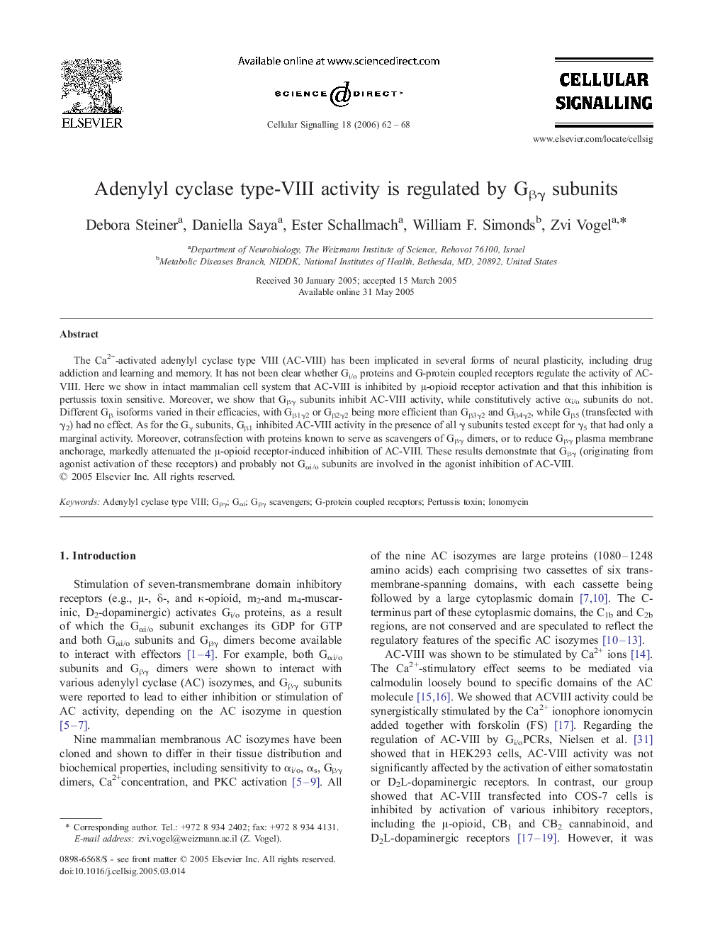 Adenylyl cyclase type-VIII activity is regulated by Gβγ subunits