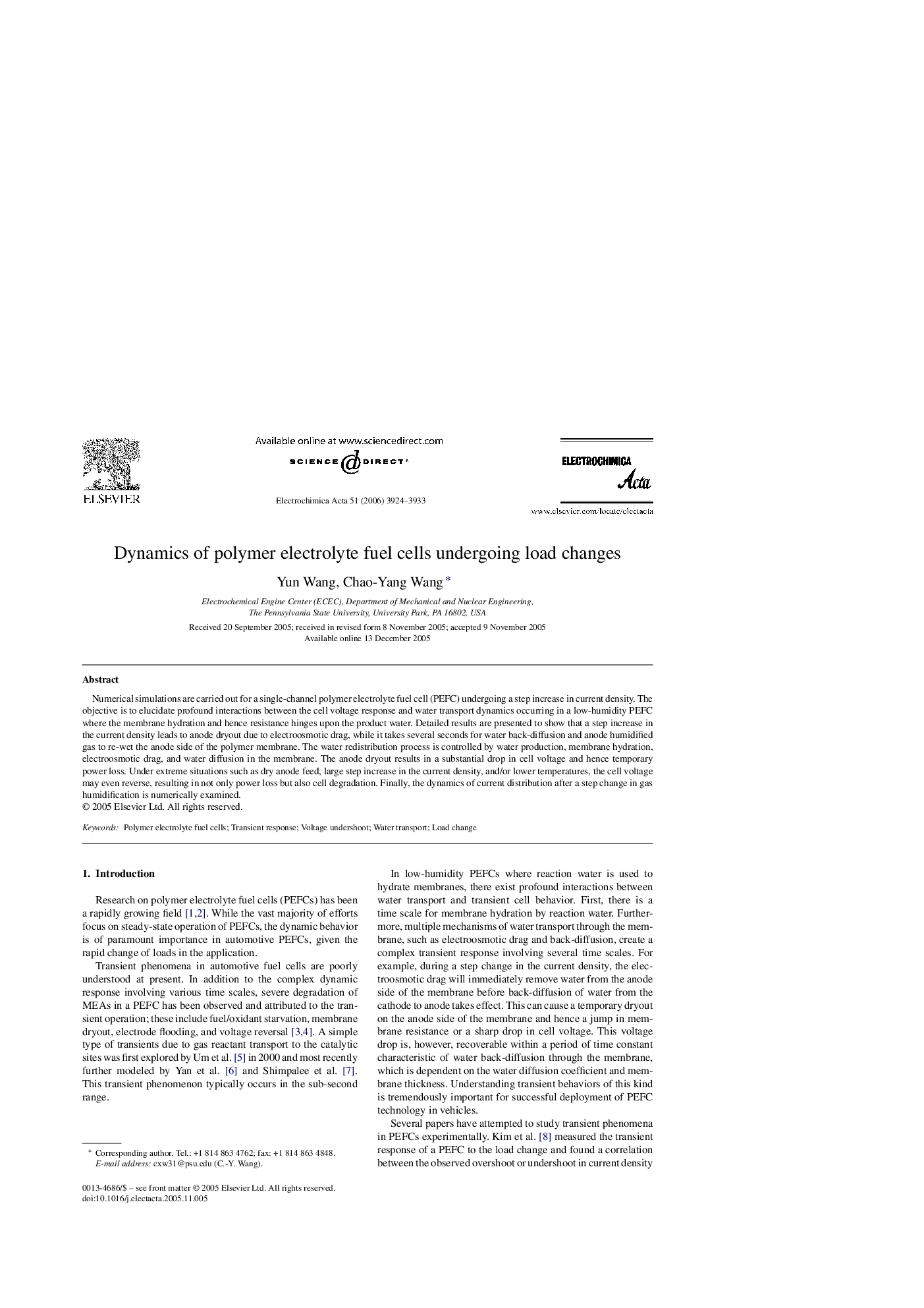 Dynamics of polymer electrolyte fuel cells undergoing load changes