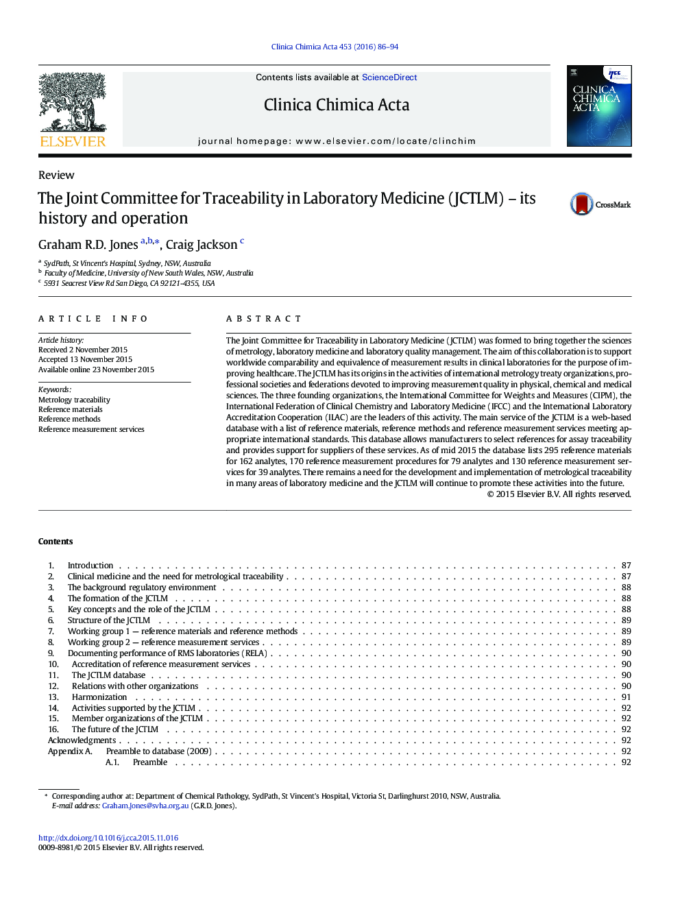 The Joint Committee for Traceability in Laboratory Medicine (JCTLM) – its history and operation