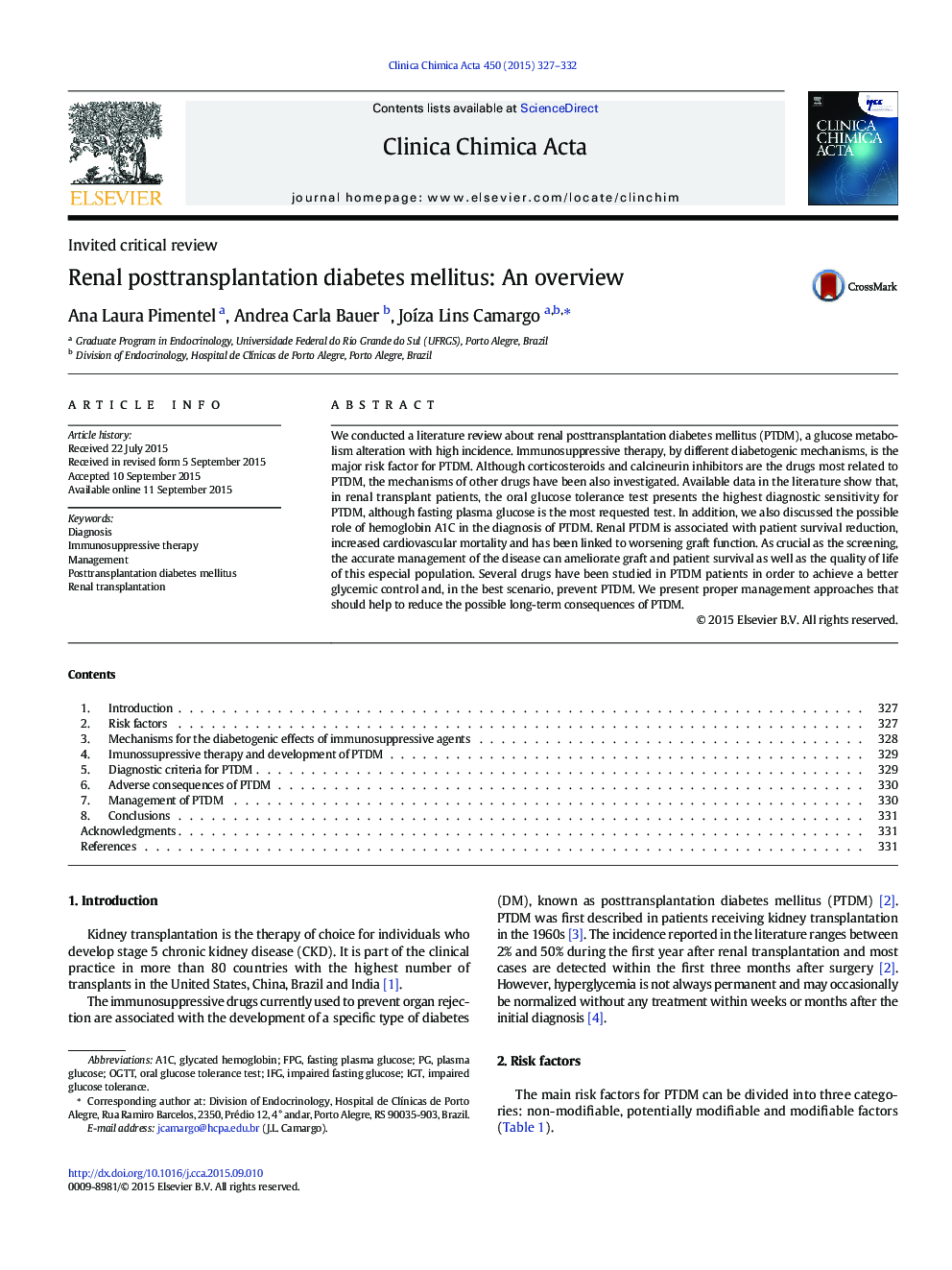 Renal posttransplantation diabetes mellitus: An overview