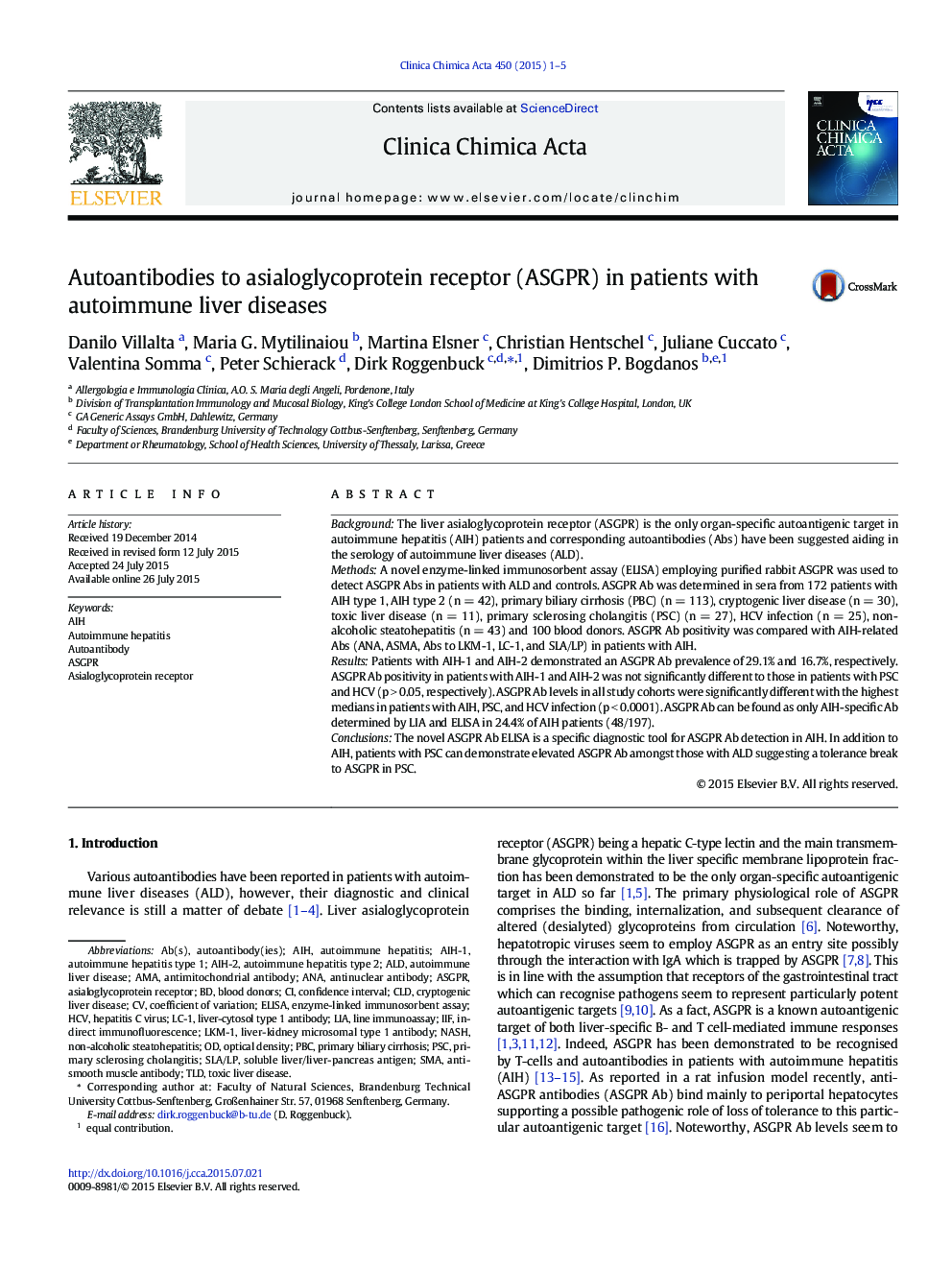 Autoantibodies to asialoglycoprotein receptor (ASGPR) in patients with autoimmune liver diseases