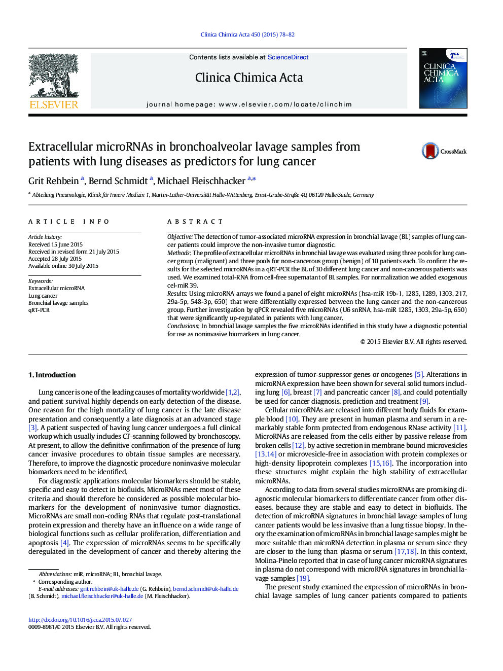 Extracellular microRNAs in bronchoalveolar lavage samples from patients with lung diseases as predictors for lung cancer