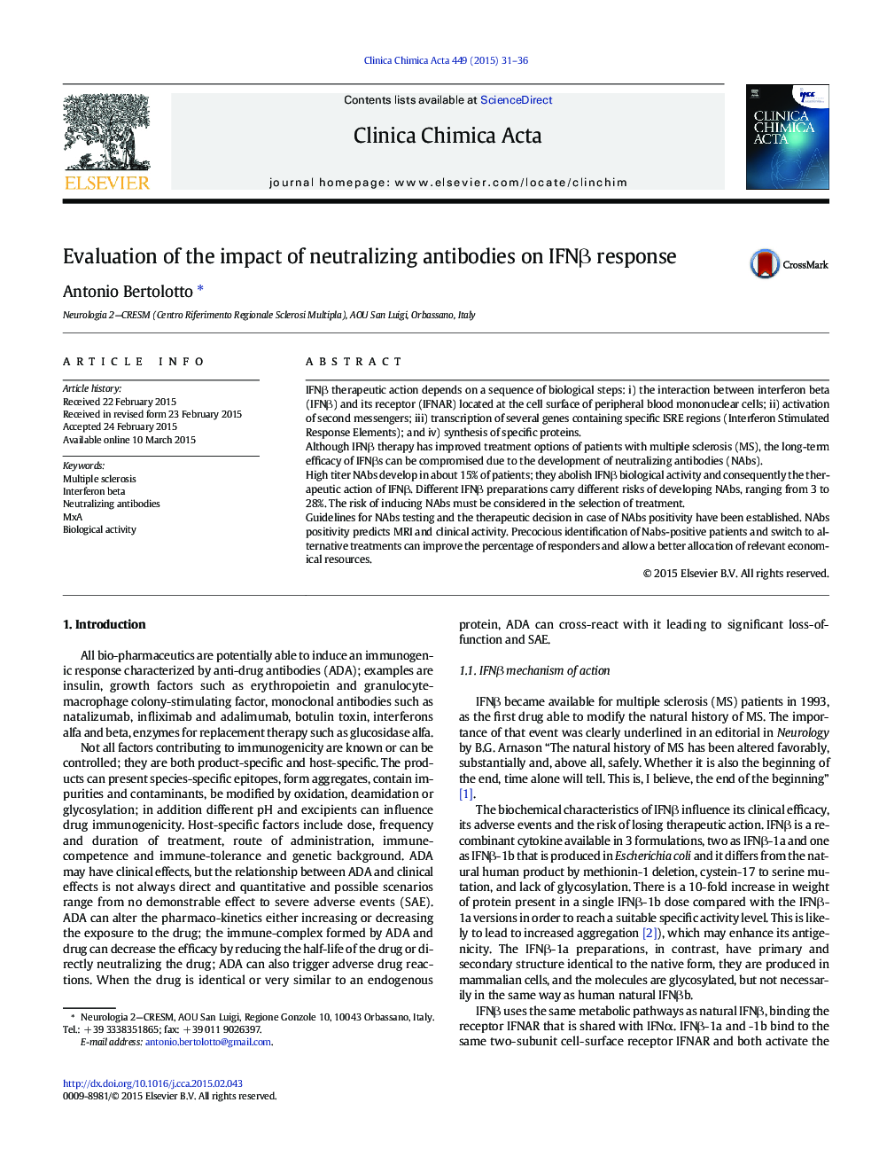 Evaluation of the impact of neutralizing antibodies on IFNβ response