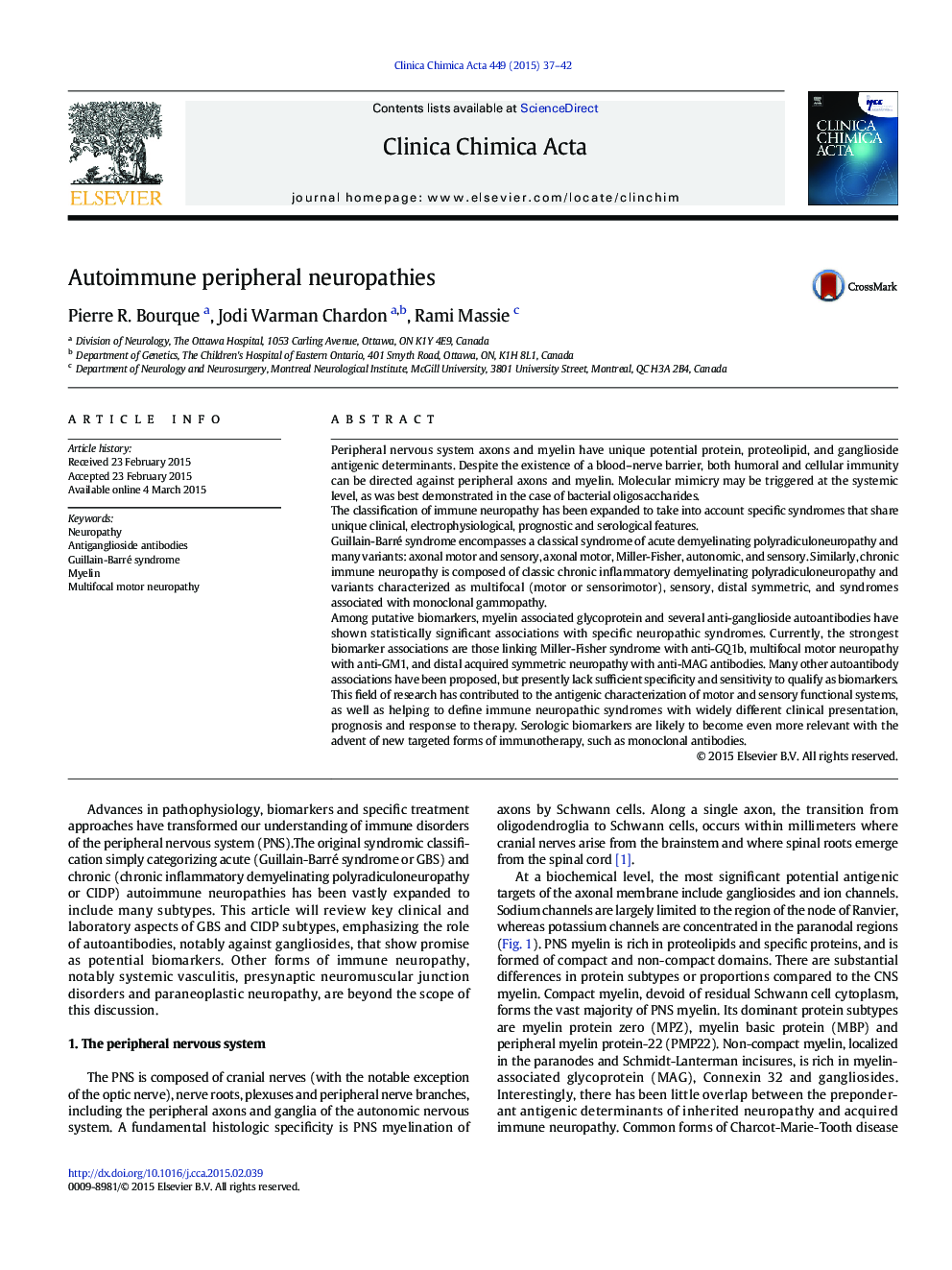 Autoimmune peripheral neuropathies