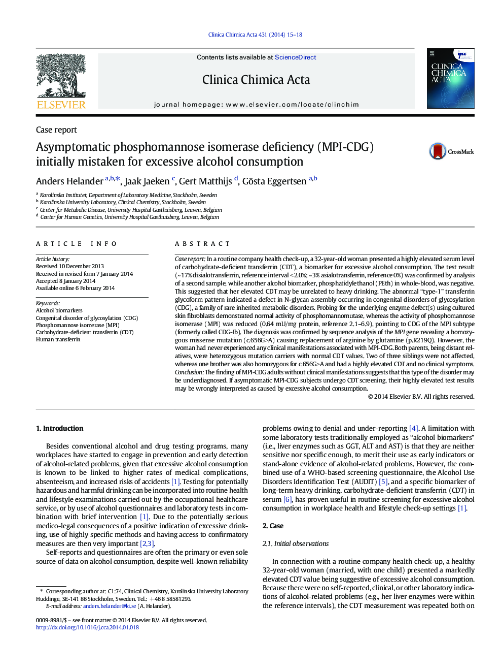 Asymptomatic phosphomannose isomerase deficiency (MPI-CDG) initially mistaken for excessive alcohol consumption