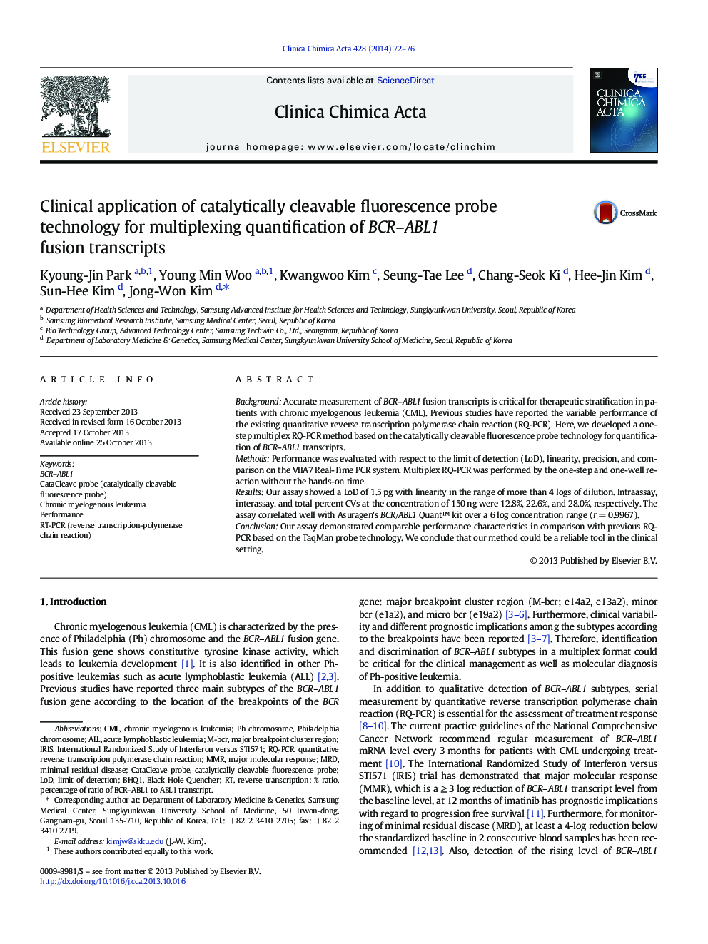 Clinical application of catalytically cleavable fluorescence probe technology for multiplexing quantification of BCR–ABL1 fusion transcripts