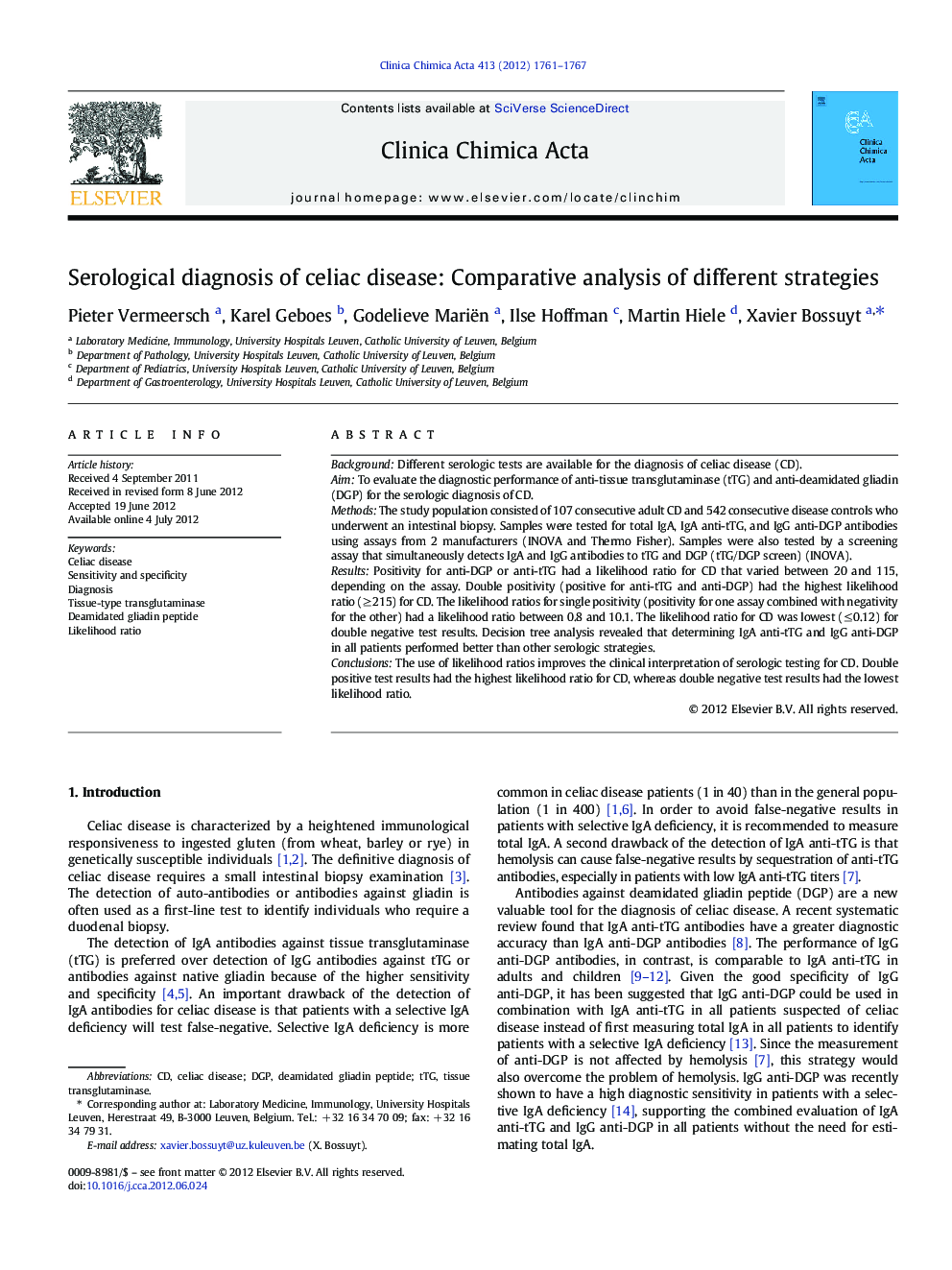 Serological diagnosis of celiac disease: Comparative analysis of different strategies