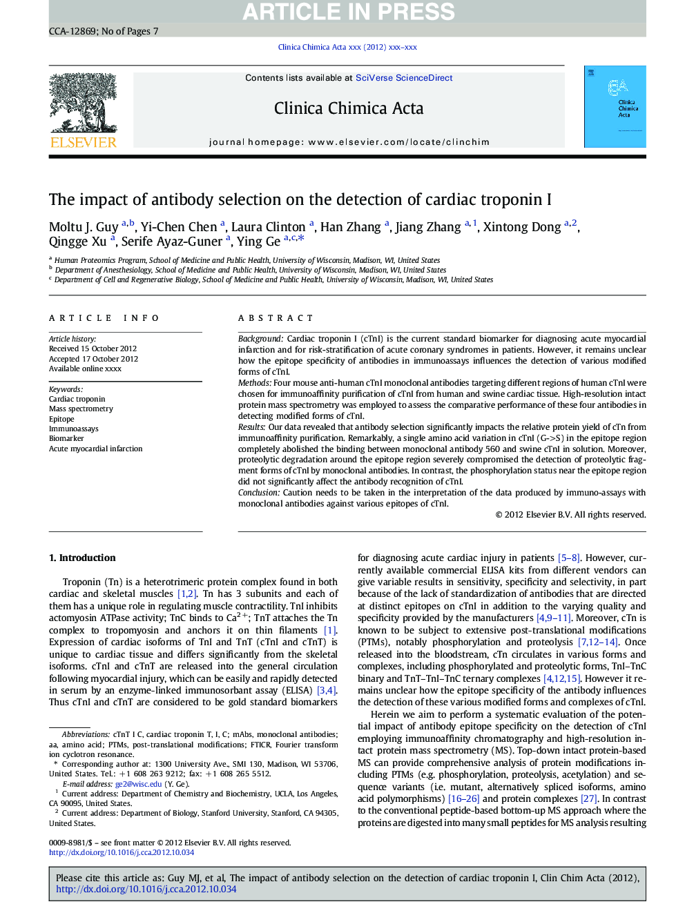 The impact of antibody selection on the detection of cardiac troponin I