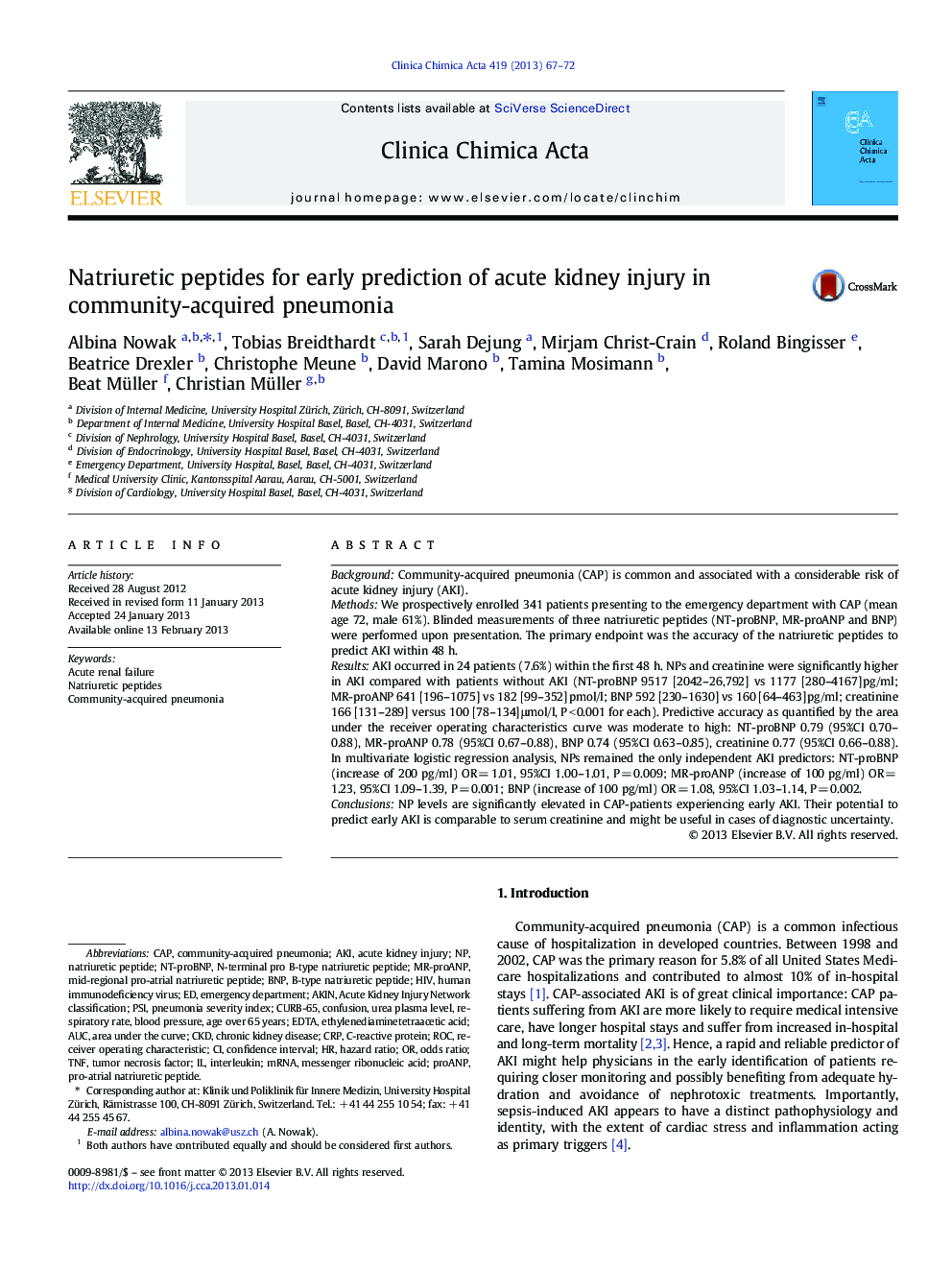 Natriuretic peptides for early prediction of acute kidney injury in community-acquired pneumonia