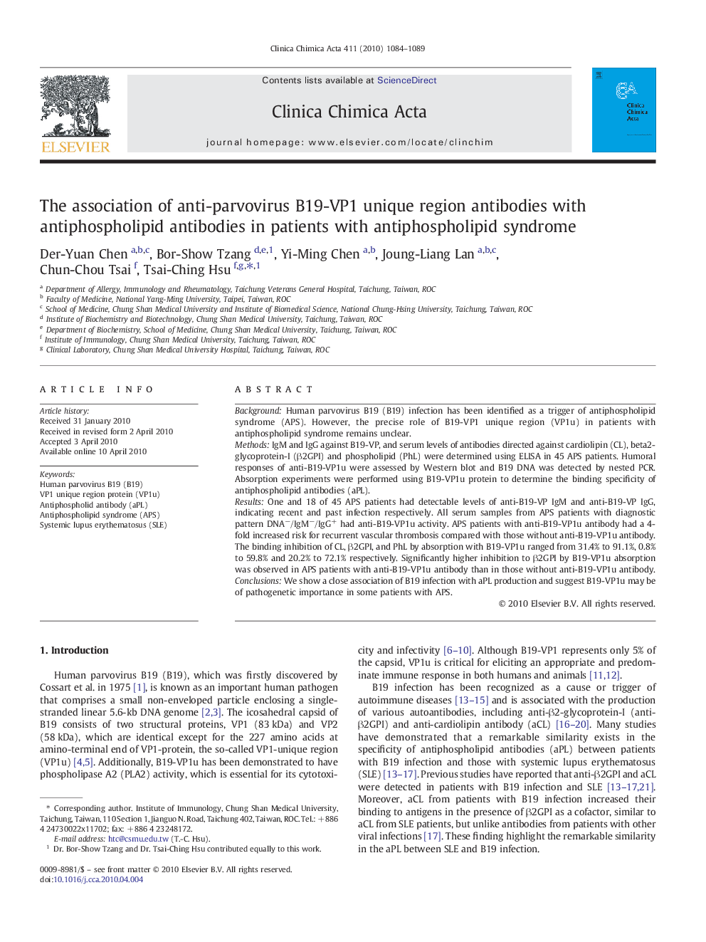 The association of anti-parvovirus B19-VP1 unique region antibodies with antiphospholipid antibodies in patients with antiphospholipid syndrome