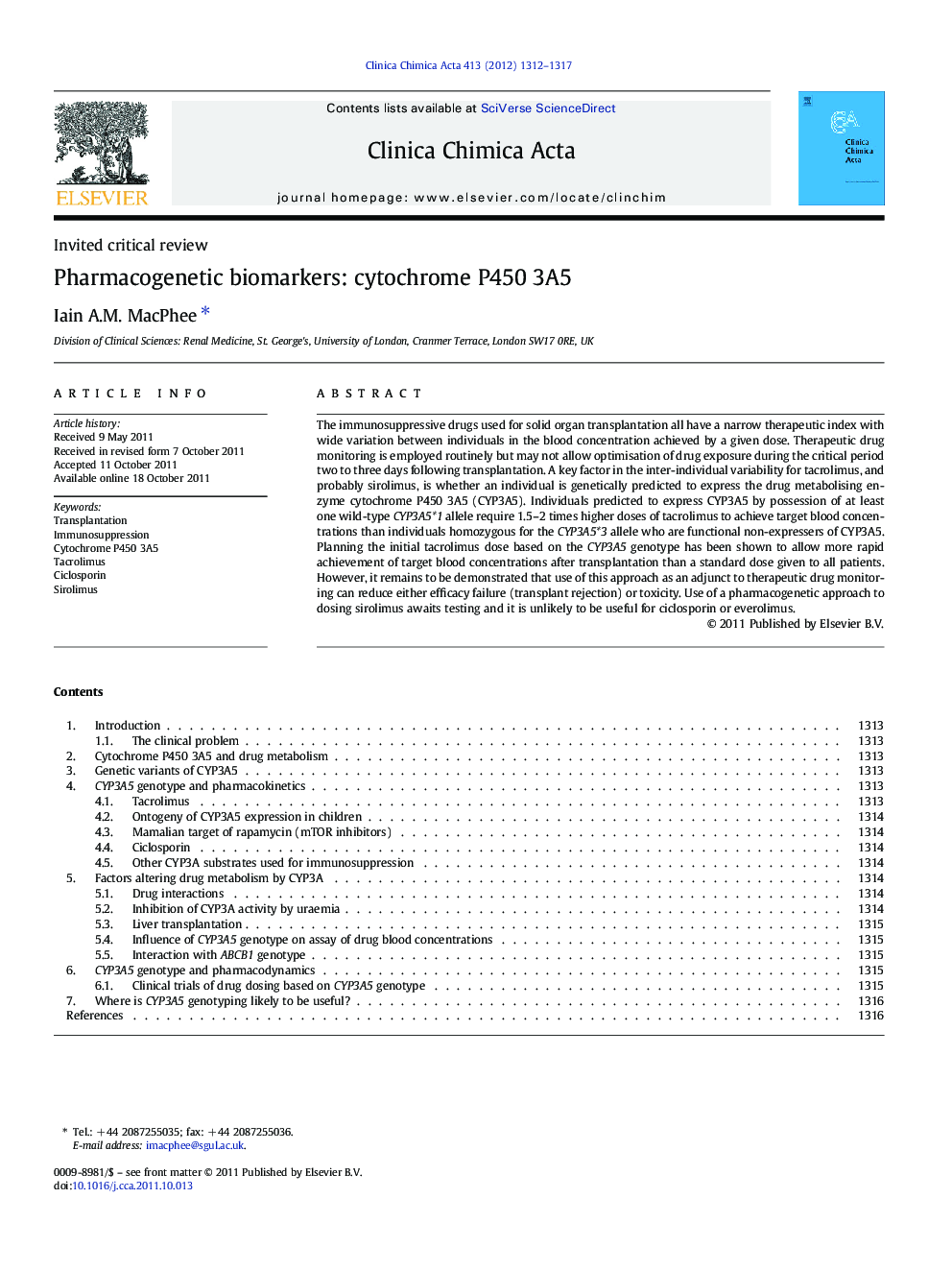 Pharmacogenetic biomarkers: cytochrome P450 3A5