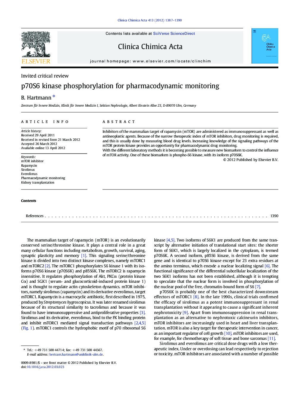 p70S6 kinase phosphorylation for pharmacodynamic monitoring