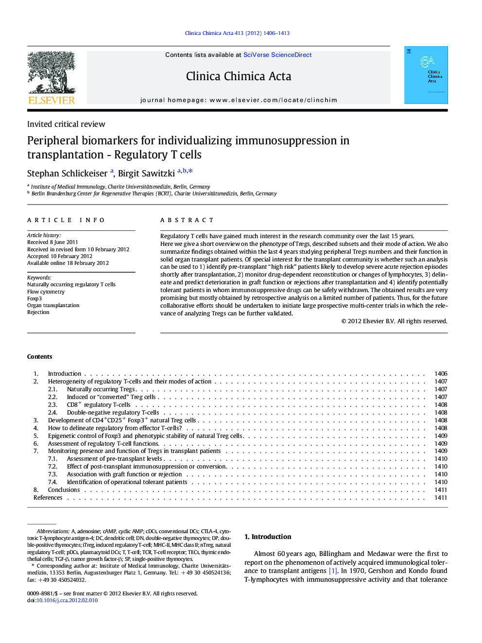 Peripheral biomarkers for individualizing immunosuppression in transplantation - Regulatory T cells