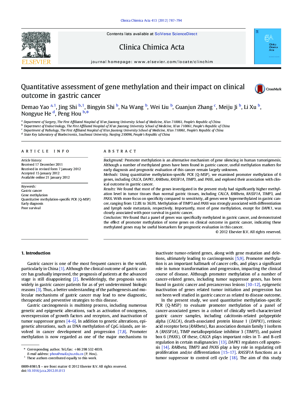 Quantitative assessment of gene methylation and their impact on clinical outcome in gastric cancer