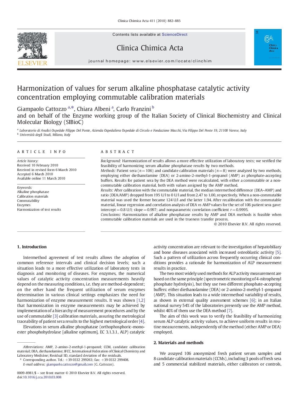 Harmonization of values for serum alkaline phosphatase catalytic activity concentration employing commutable calibration materials