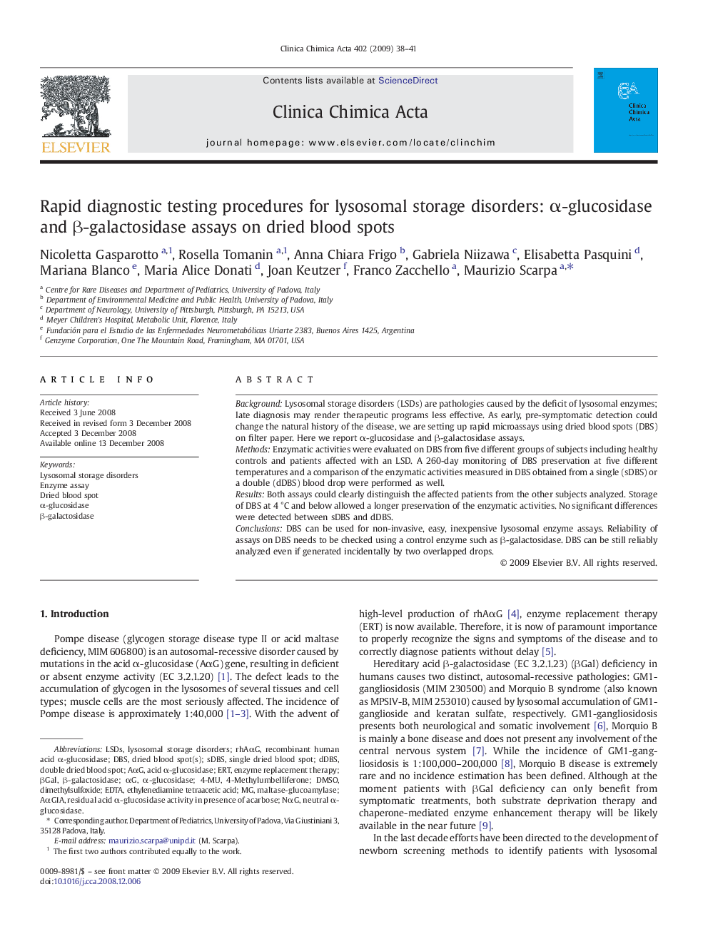 Rapid diagnostic testing procedures for lysosomal storage disorders: α-glucosidase and β-galactosidase assays on dried blood spots