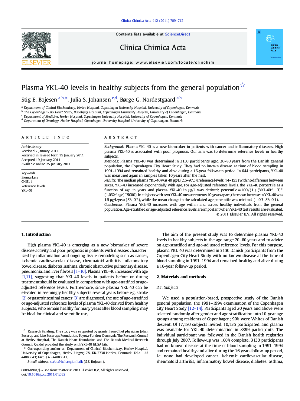 Plasma YKL-40 levels in healthy subjects from the general population 