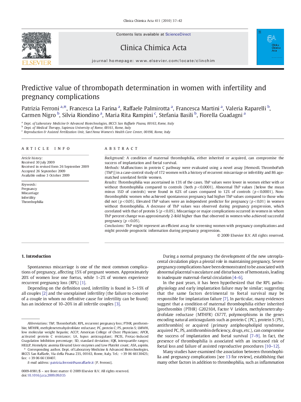 Predictive value of thrombopath determination in women with infertility and pregnancy complications