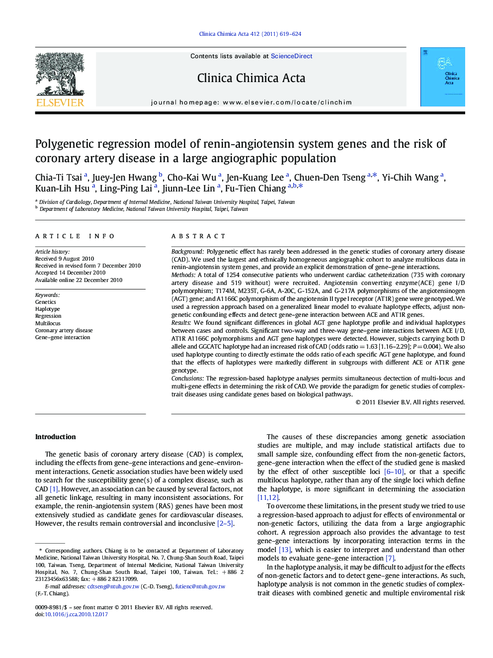 Polygenetic regression model of renin-angiotensin system genes and the risk of coronary artery disease in a large angiographic population