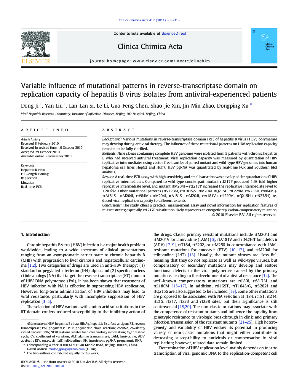 Variable influence of mutational patterns in reverse-transcriptase domain on replication capacity of hepatitis B virus isolates from antiviral-experienced patients