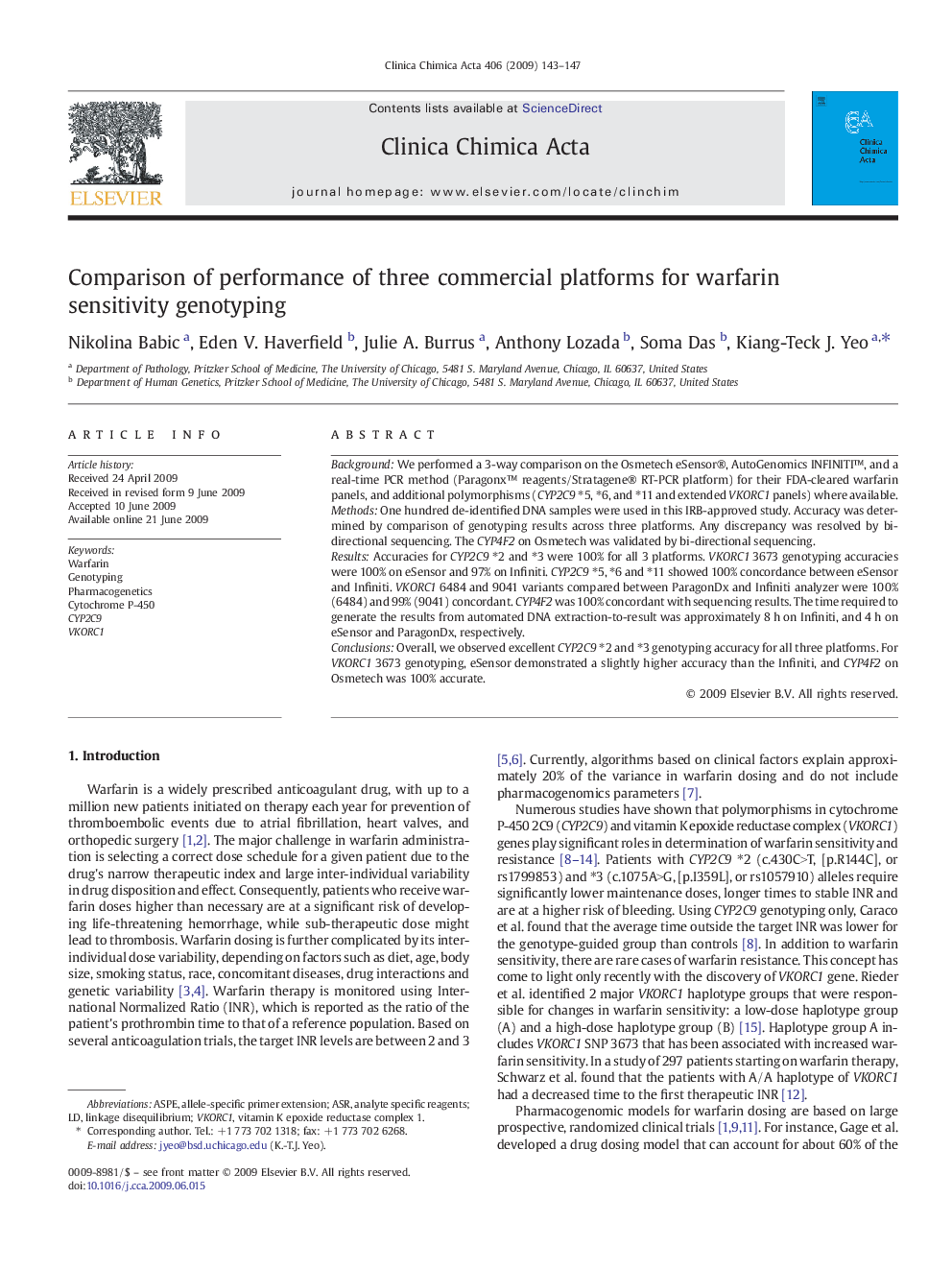 Comparison of performance of three commercial platforms for warfarin sensitivity genotyping