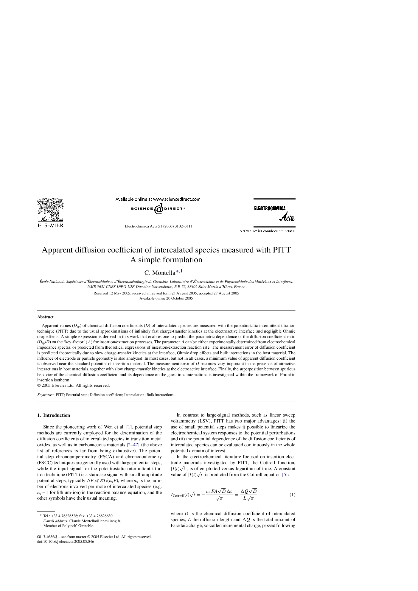 Apparent diffusion coefficient of intercalated species measured with PITT: A simple formulation