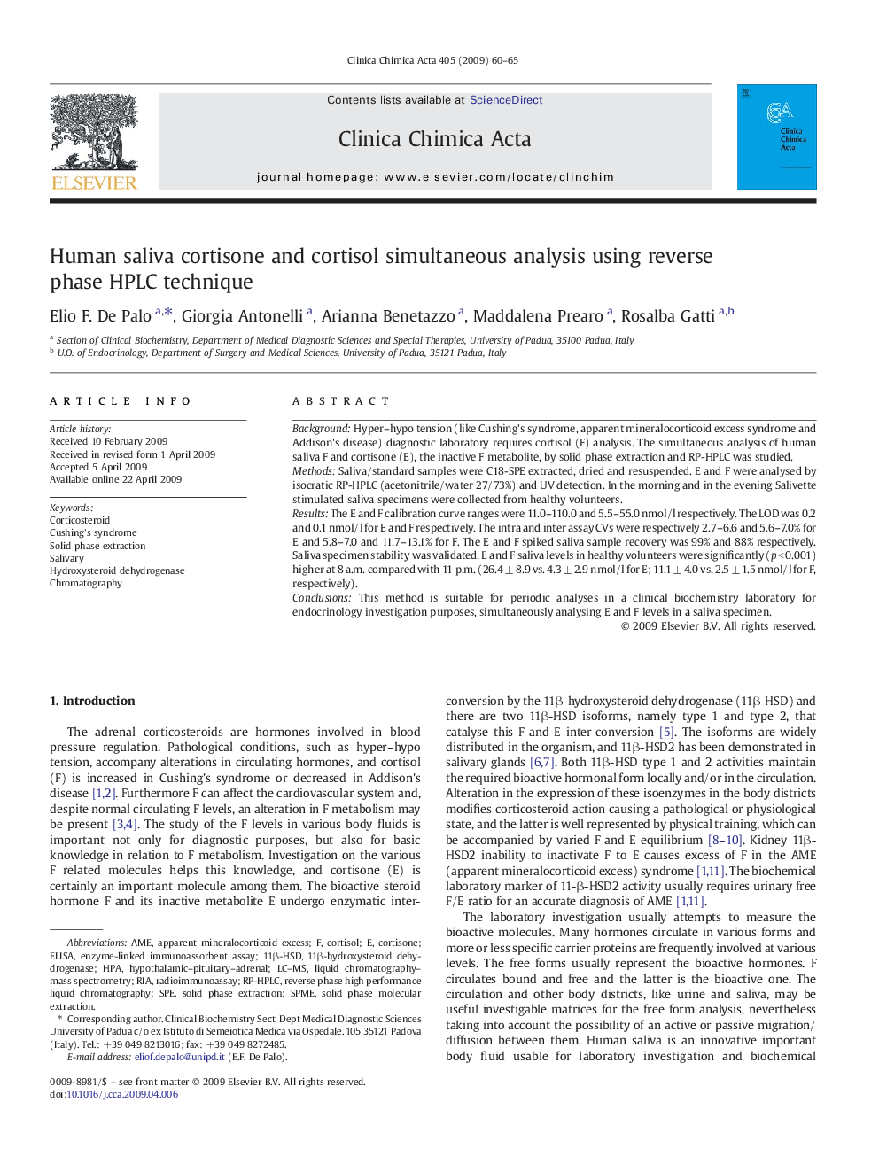 Human saliva cortisone and cortisol simultaneous analysis using reverse phase HPLC technique