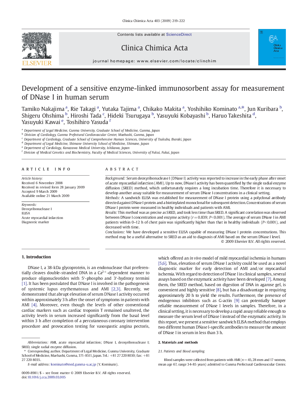 Development of a sensitive enzyme-linked immunosorbent assay for measurement of DNase I in human serum