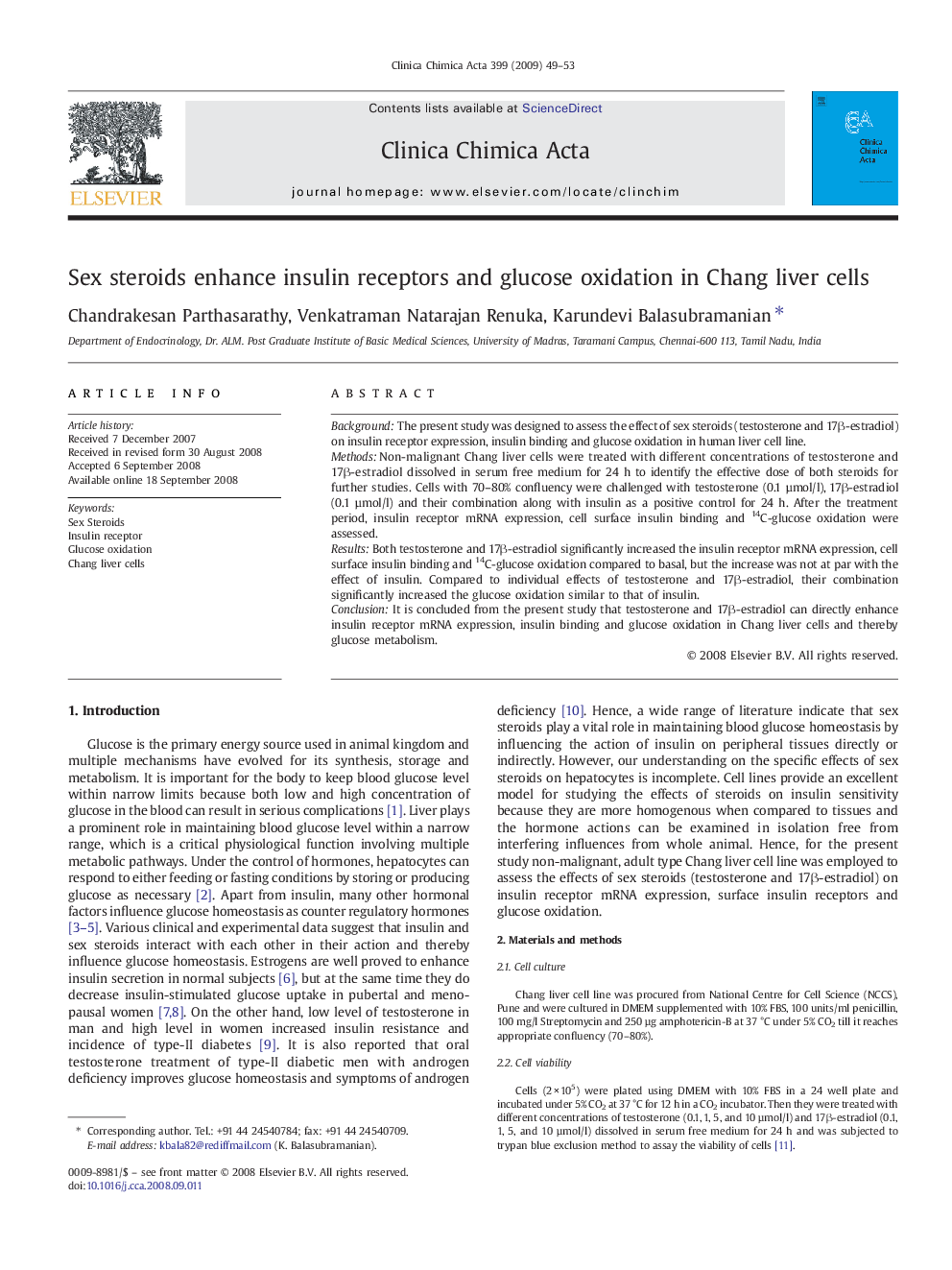 Sex steroids enhance insulin receptors and glucose oxidation in Chang liver cells