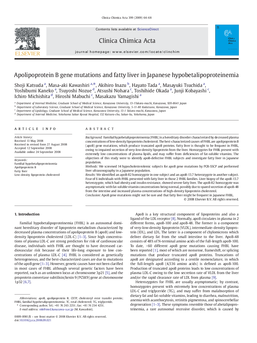 Apolipoprotein B gene mutations and fatty liver in Japanese hypobetalipoproteinemia