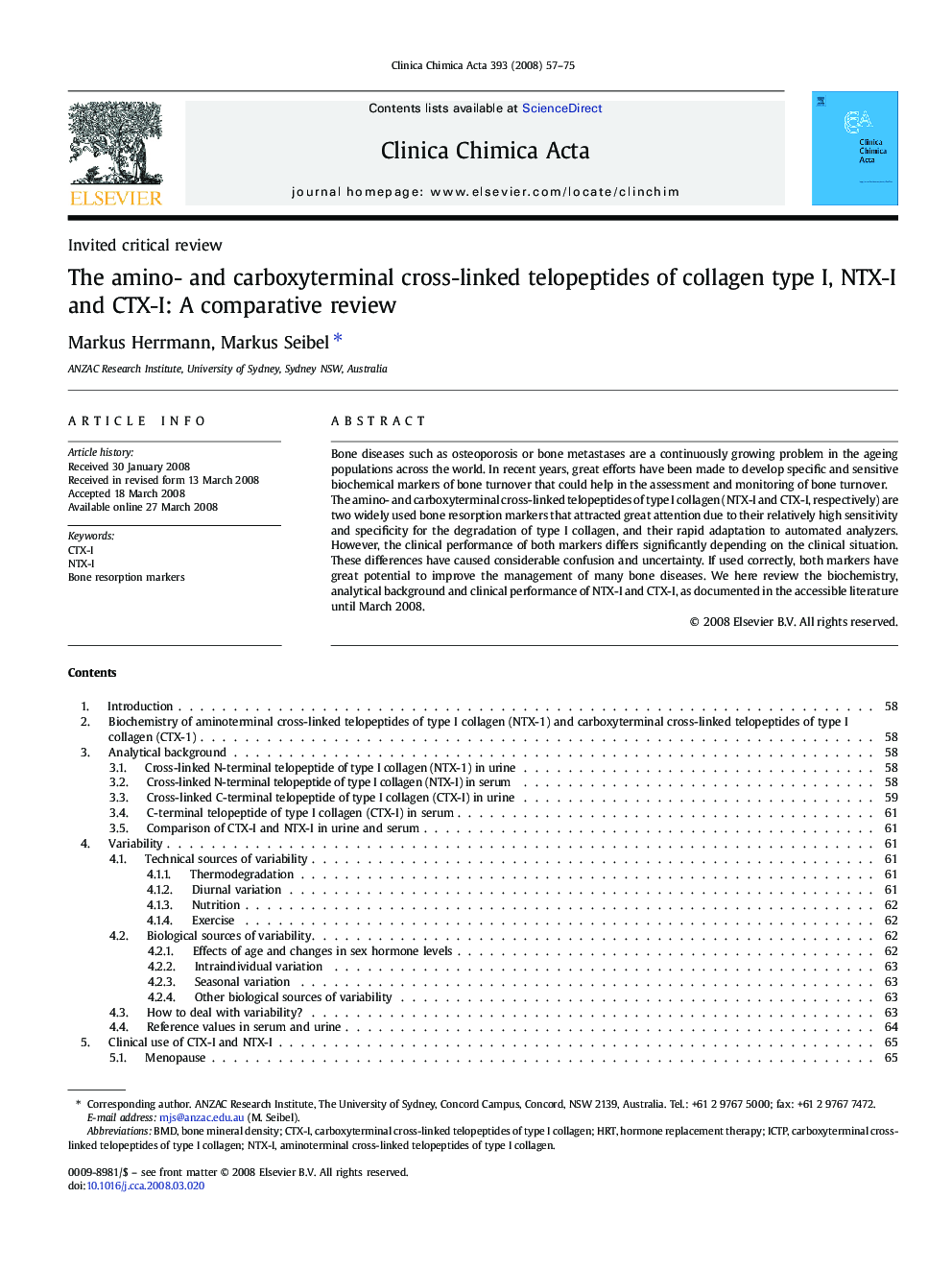 The amino- and carboxyterminal cross-linked telopeptides of collagen type I, NTX-I and CTX-I: A comparative review