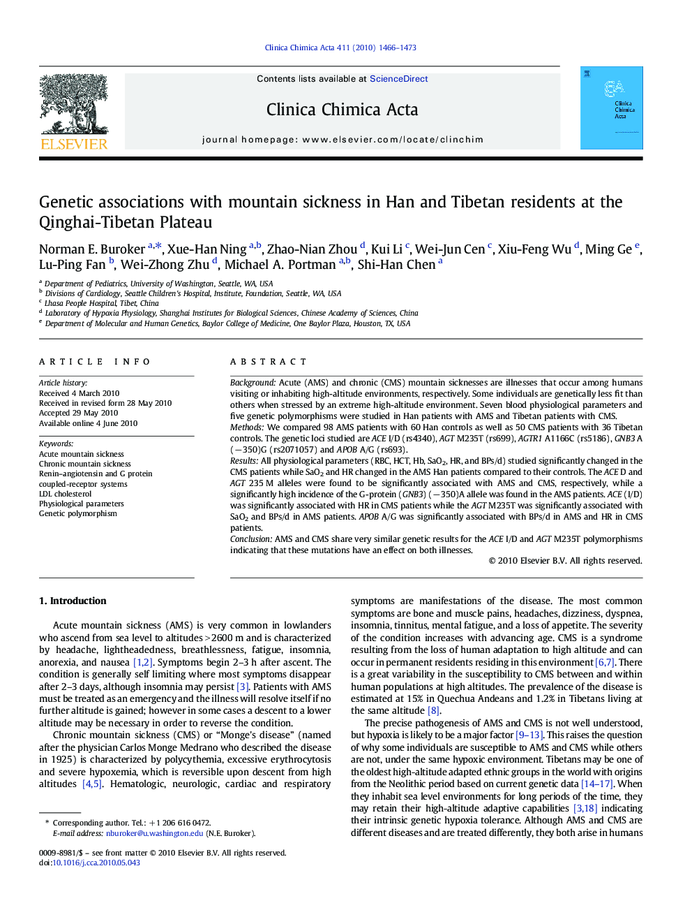 Genetic associations with mountain sickness in Han and Tibetan residents at the Qinghai-Tibetan Plateau