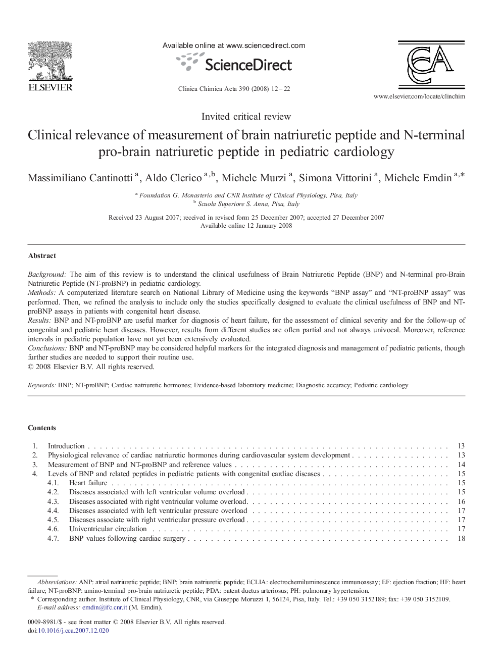 Clinical relevance of measurement of brain natriuretic peptide and N-terminal pro-brain natriuretic peptide in pediatric cardiology