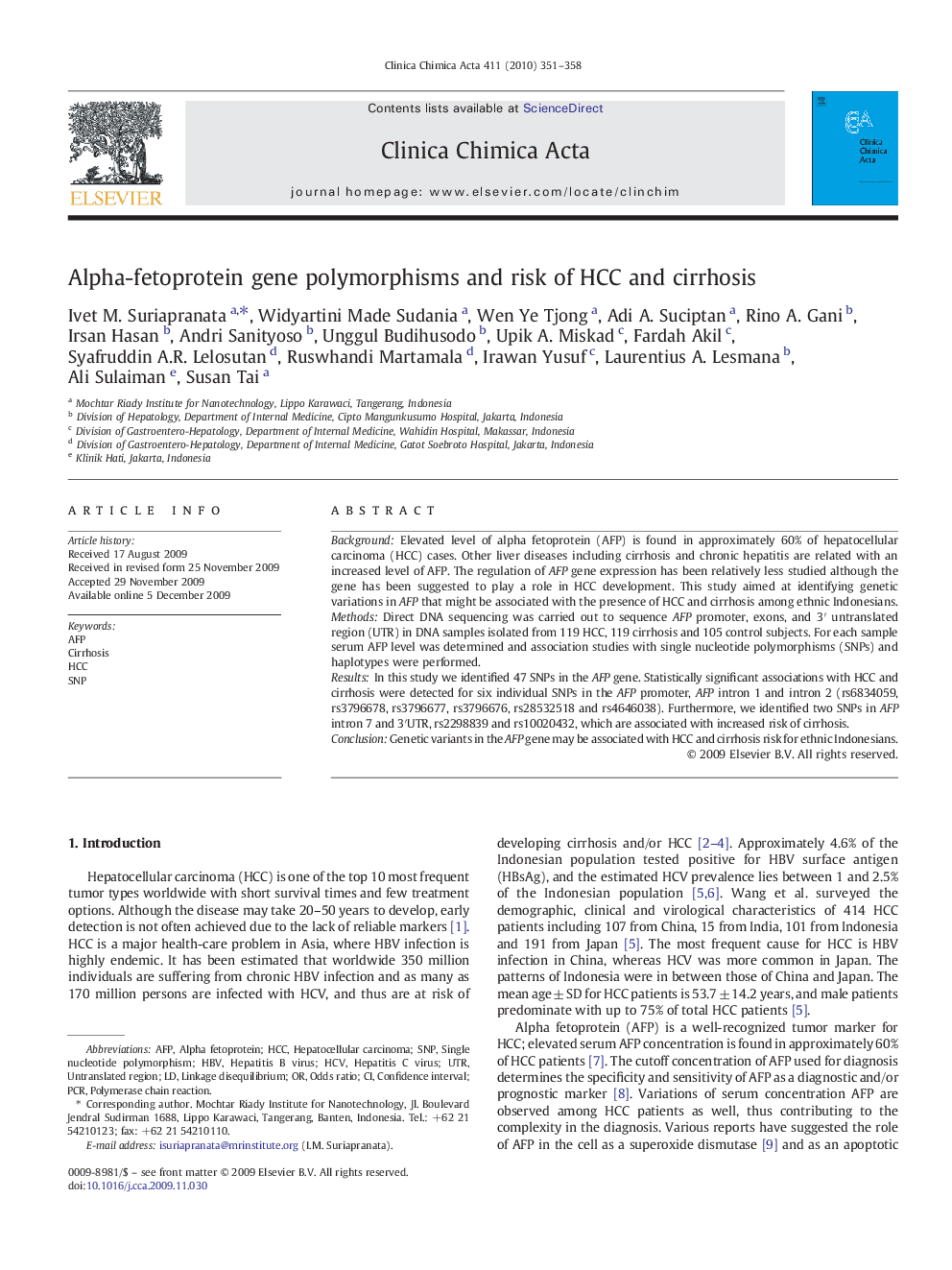 عکس صفحه اول مقاله: Alpha-fetoprotein gene polymorphisms and risk of HCC and cirrhosis Alpha-fetoprotein gene polymorphisms and risk of HCC and cirrhosis