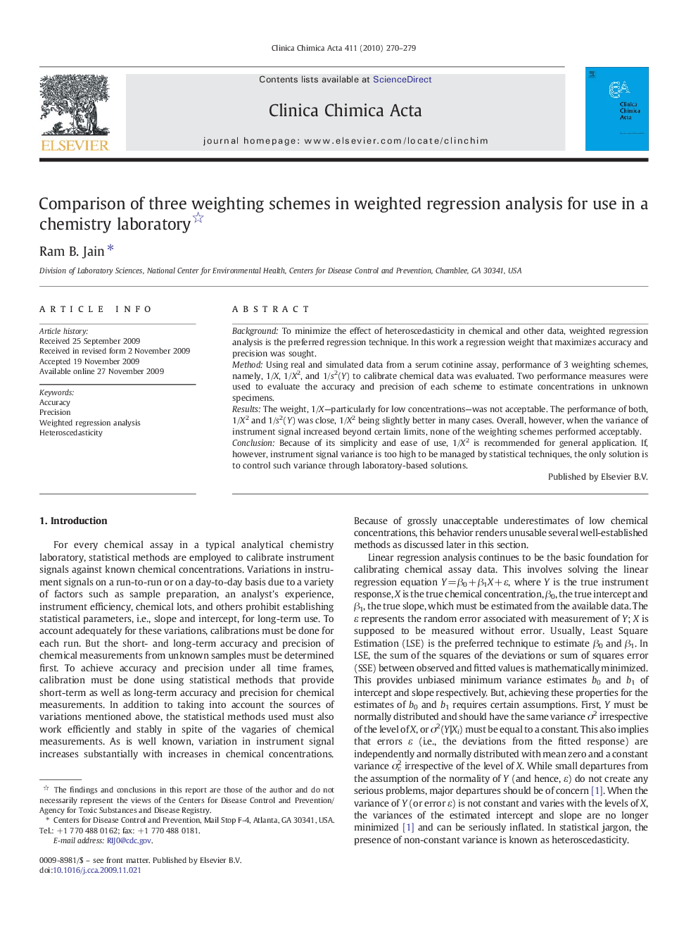 Comparison of three weighting schemes in weighted regression analysis for use in a chemistry laboratory 