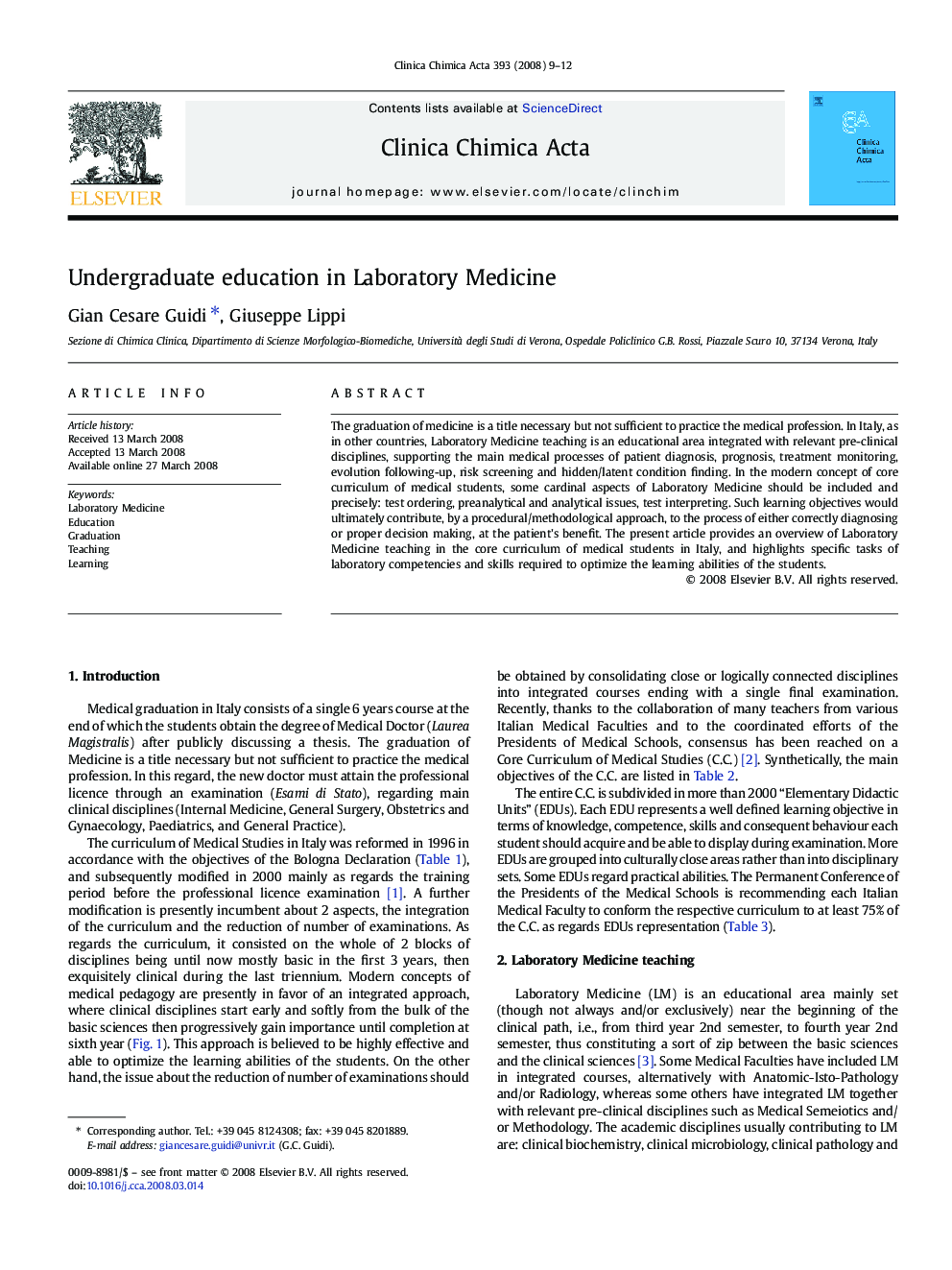 Undergraduate education in Laboratory Medicine