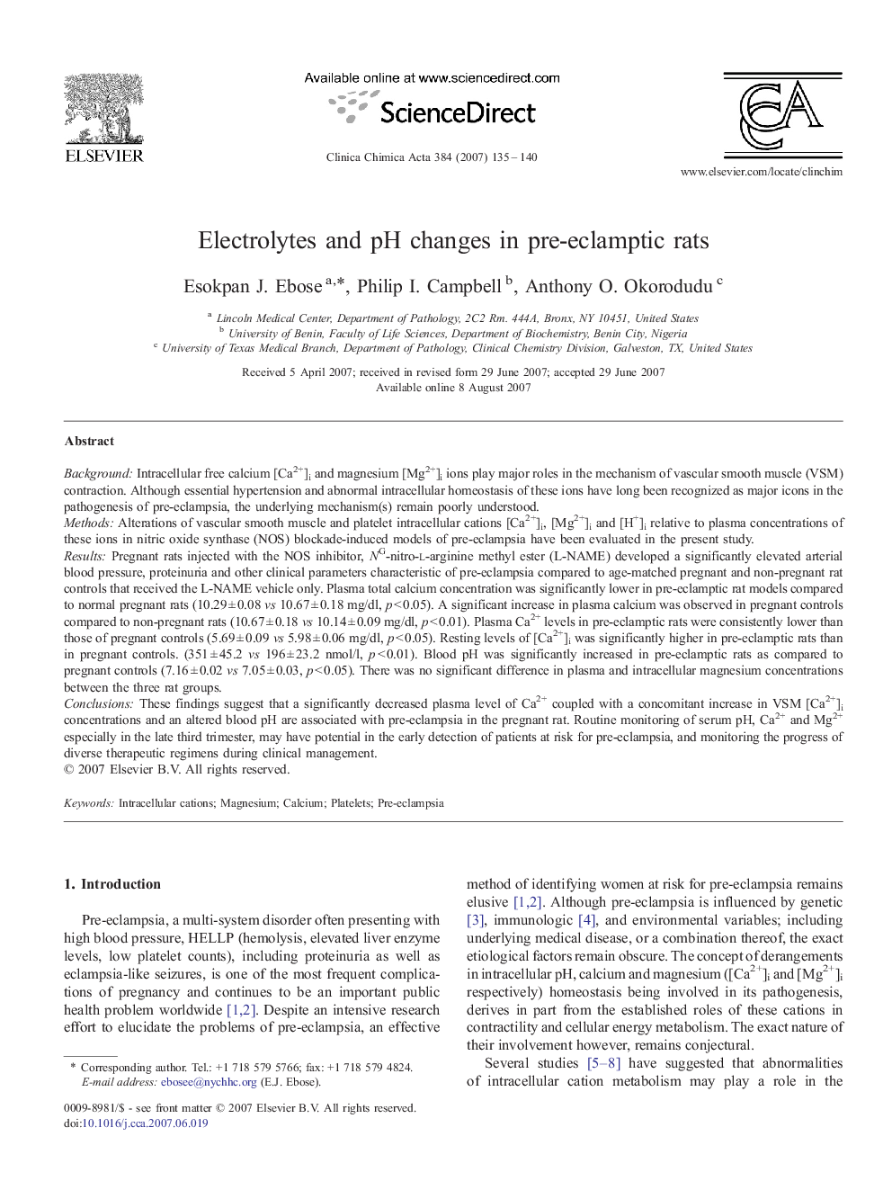 Electrolytes and pH changes in pre-eclamptic rats