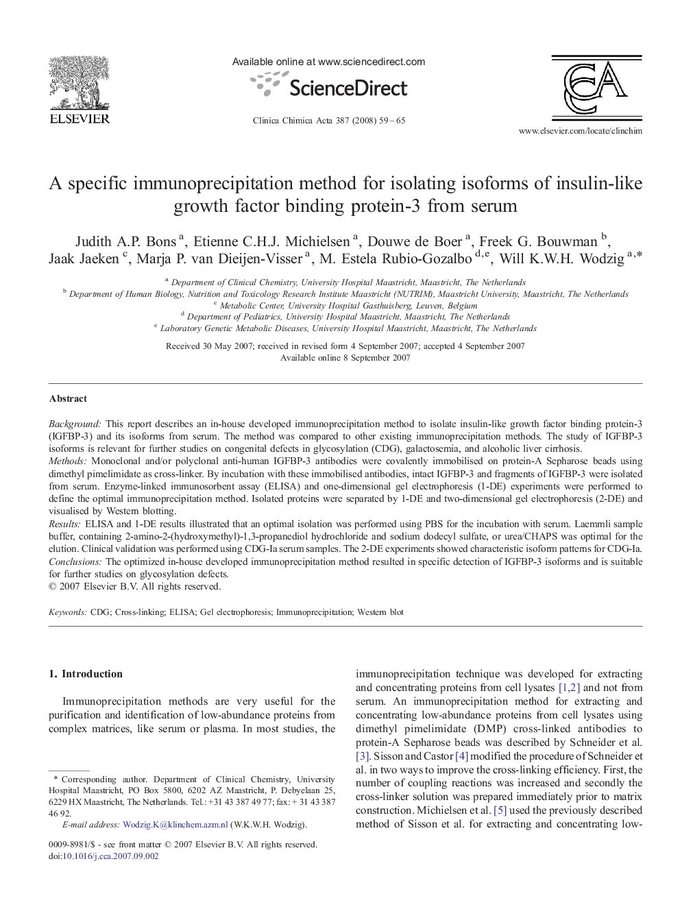 A specific immunoprecipitation method for isolating isoforms of insulin-like growth factor binding protein-3 from serum