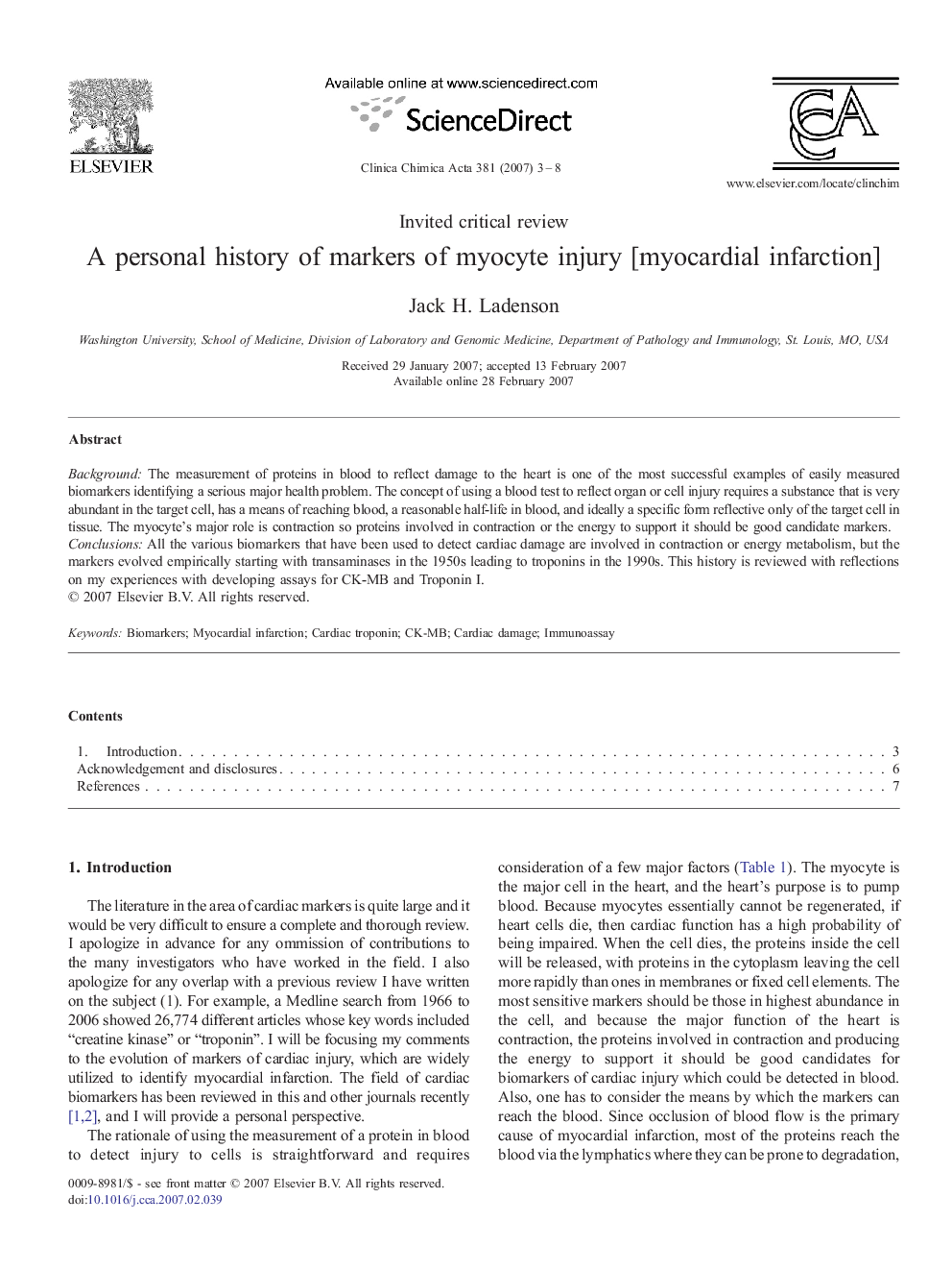 A personal history of markers of myocyte injury [myocardial infarction]