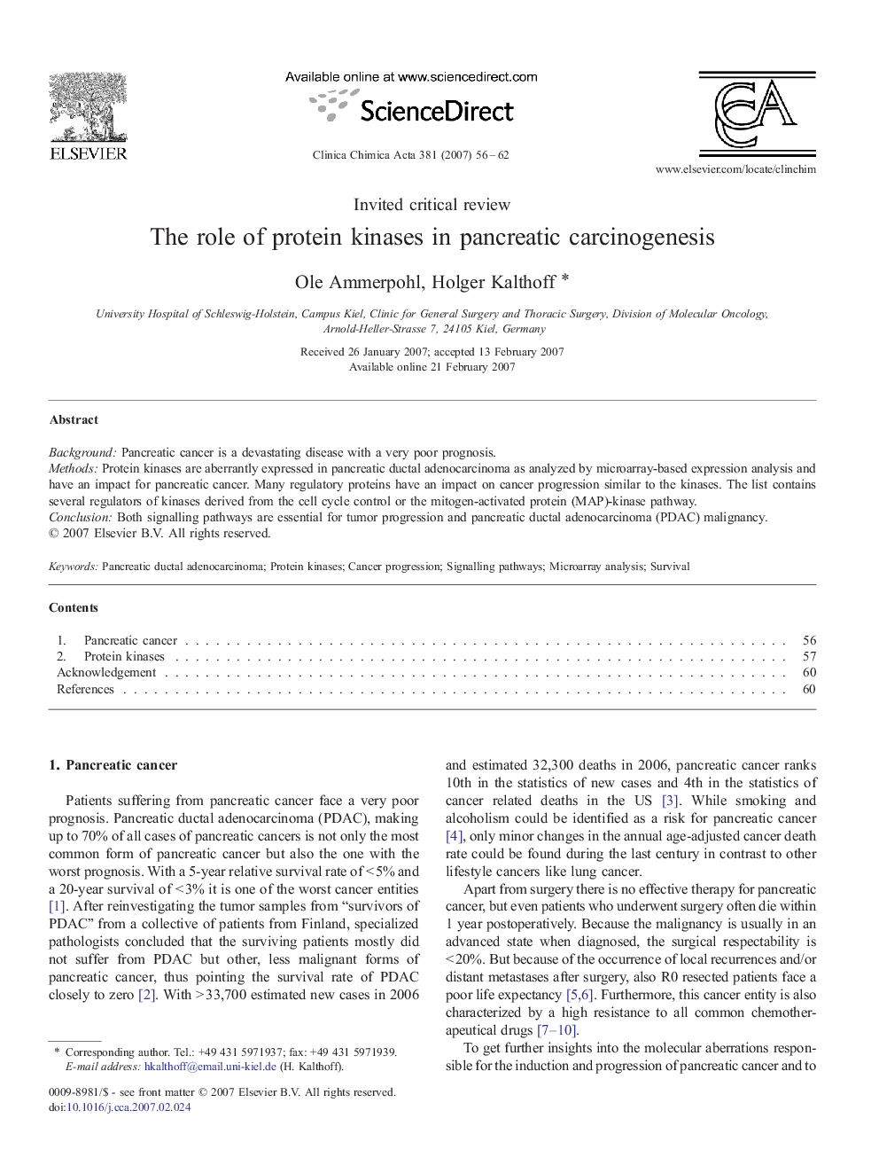 The role of protein kinases in pancreatic carcinogenesis