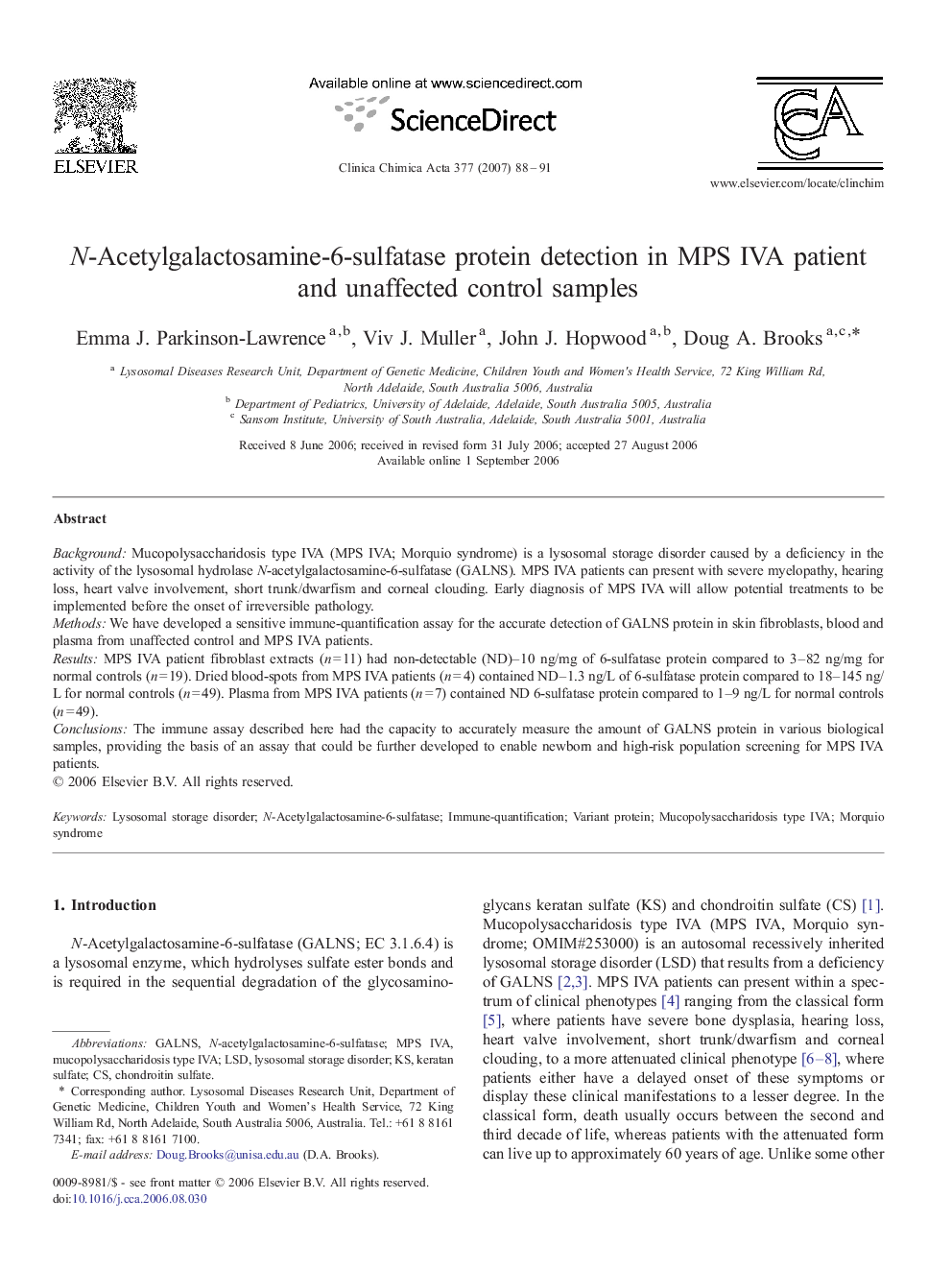 N-Acetylgalactosamine-6-sulfatase protein detection in MPS IVA patient and unaffected control samples