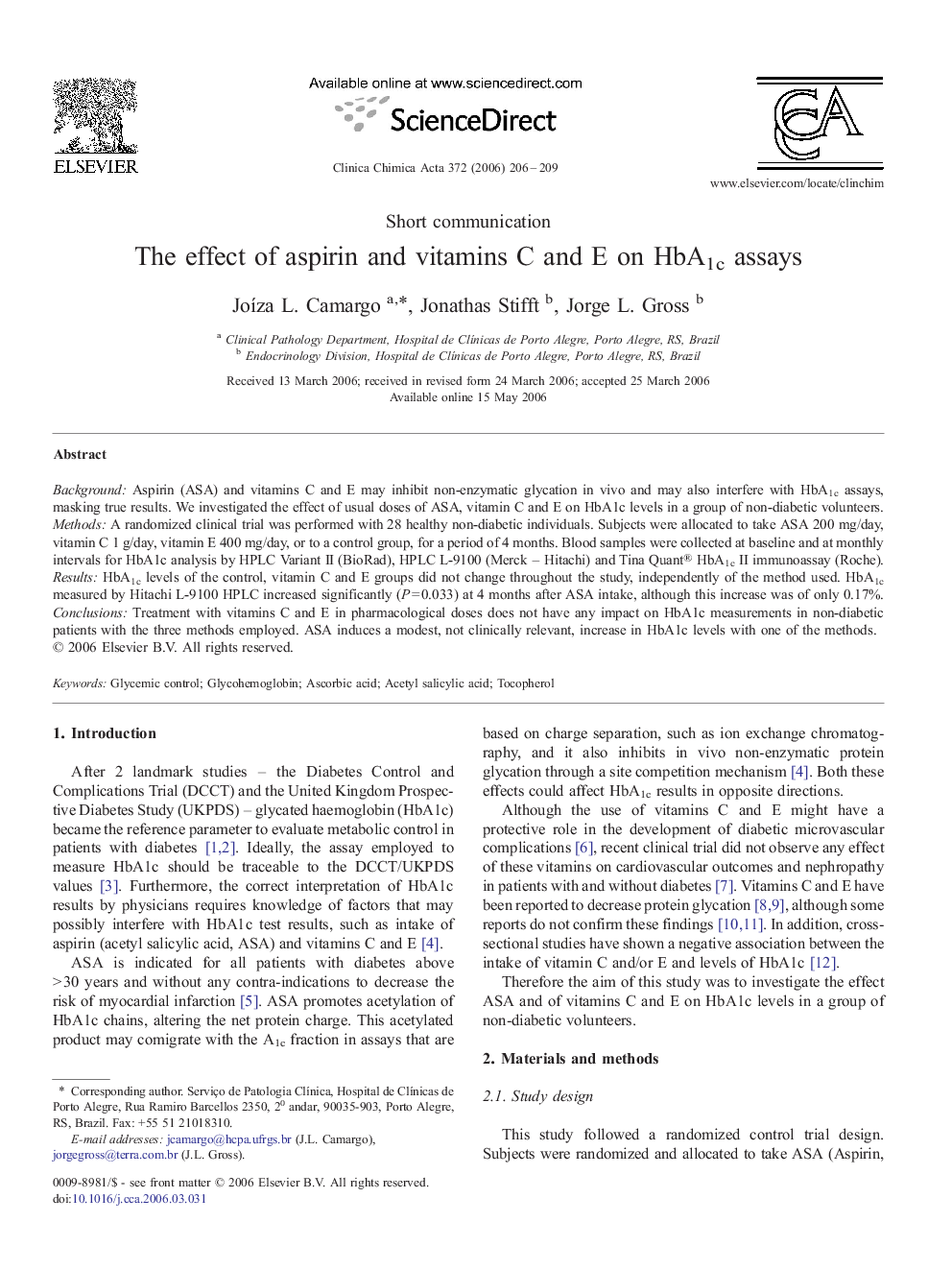 The effect of aspirin and vitamins C and E on HbA1c assays