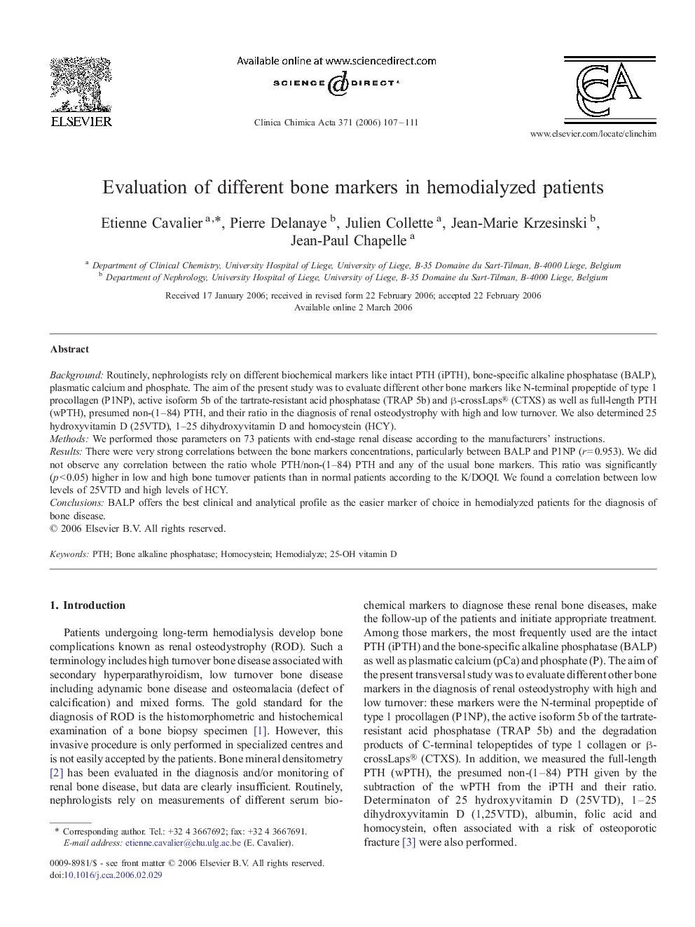 Evaluation of different bone markers in hemodialyzed patients