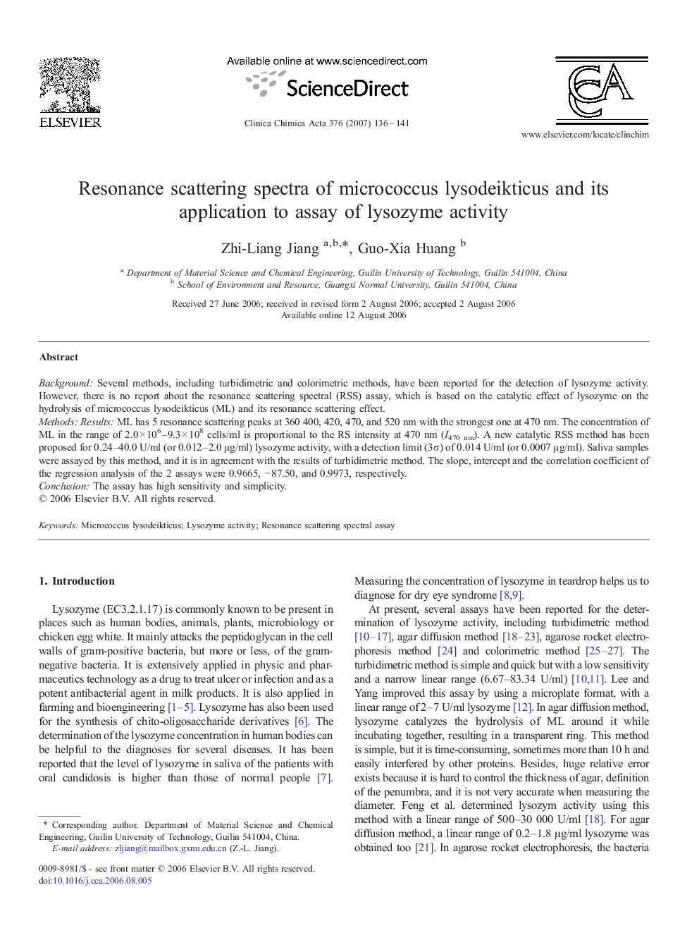 Resonance scattering spectra of micrococcus lysodeikticus and its application to assay of lysozyme activity