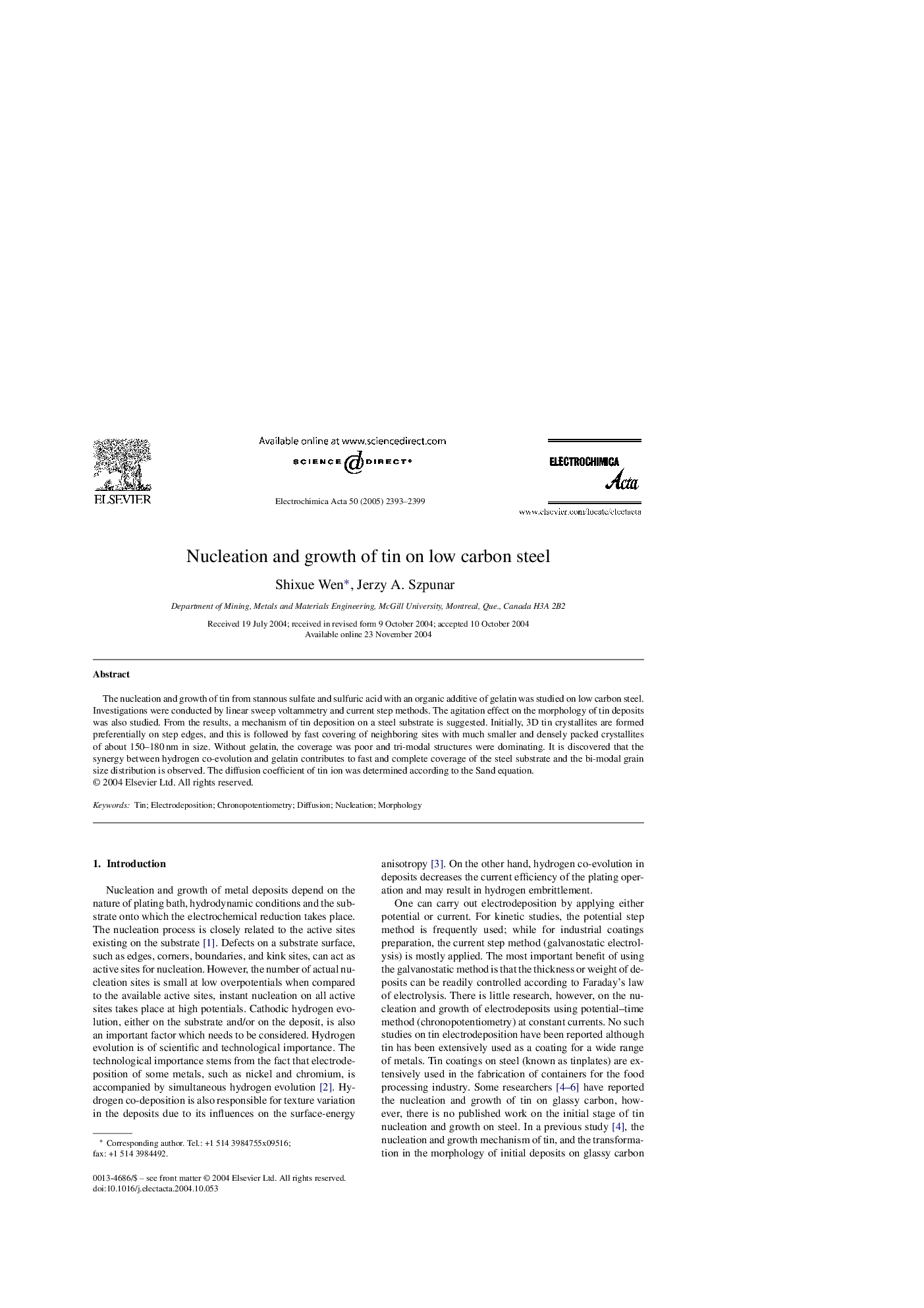 Nucleation and growth of tin on low carbon steel