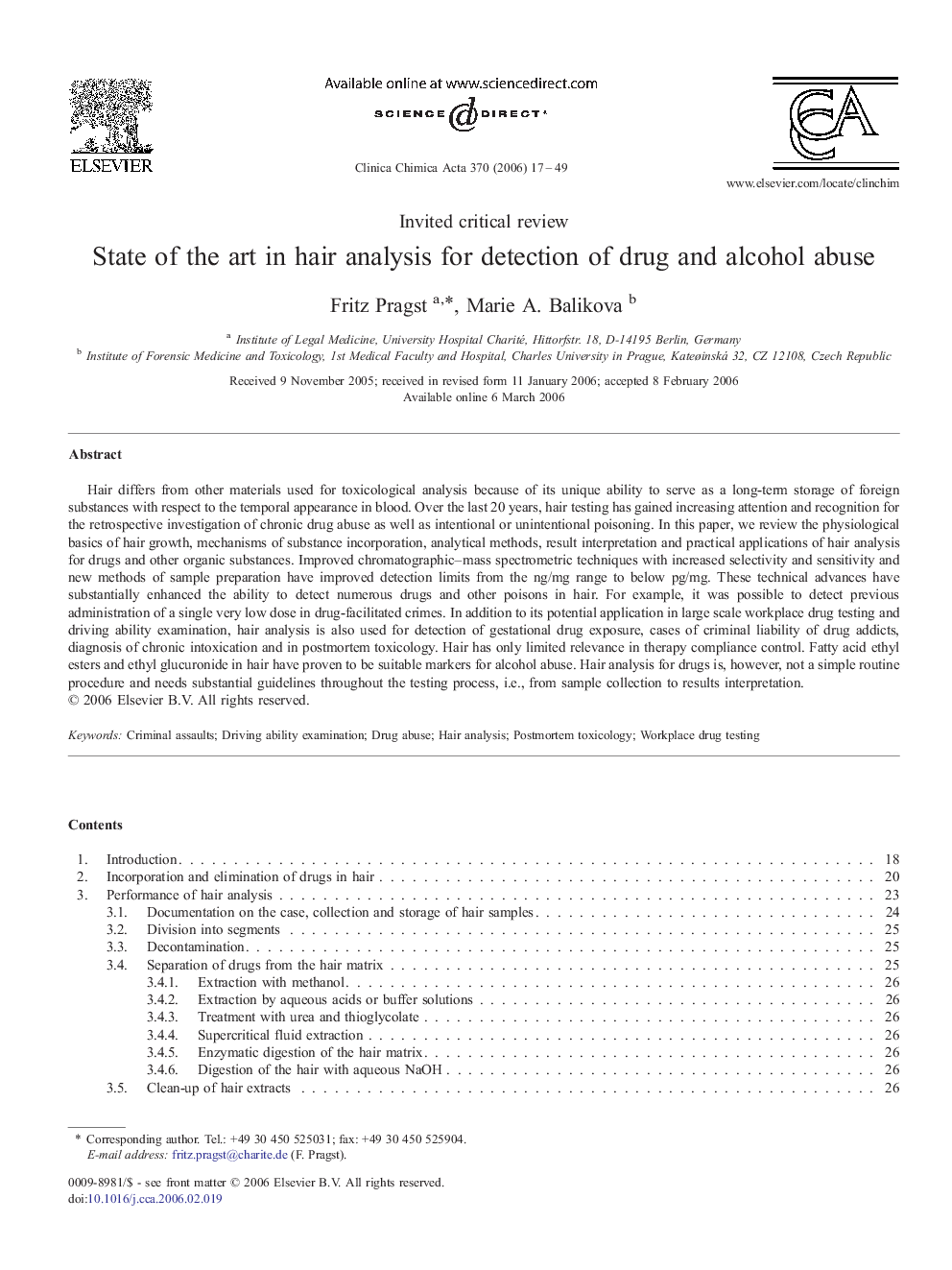 State of the art in hair analysis for detection of drug and alcohol abuse